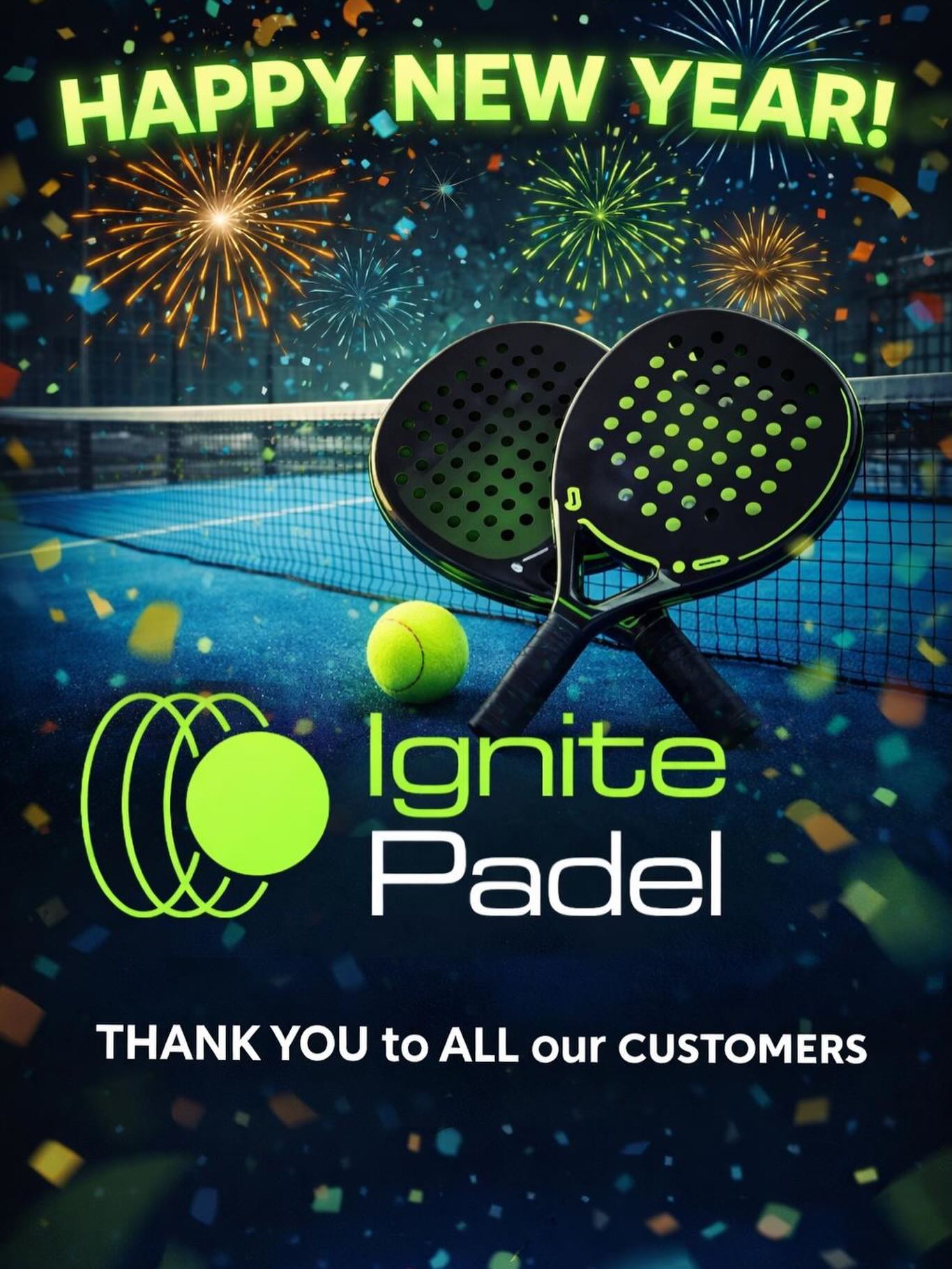 Happy New Year from all of us at Ignite Padel! 🎉
Thank you for the amazing support over the festive period - our courts have been buzzing with regulars and new faces! 🎾
Enjoy your evenings tonight, and we will be waiting to welcome you back to our venues from tomorrow onward in to the New Year! 🙏🏼