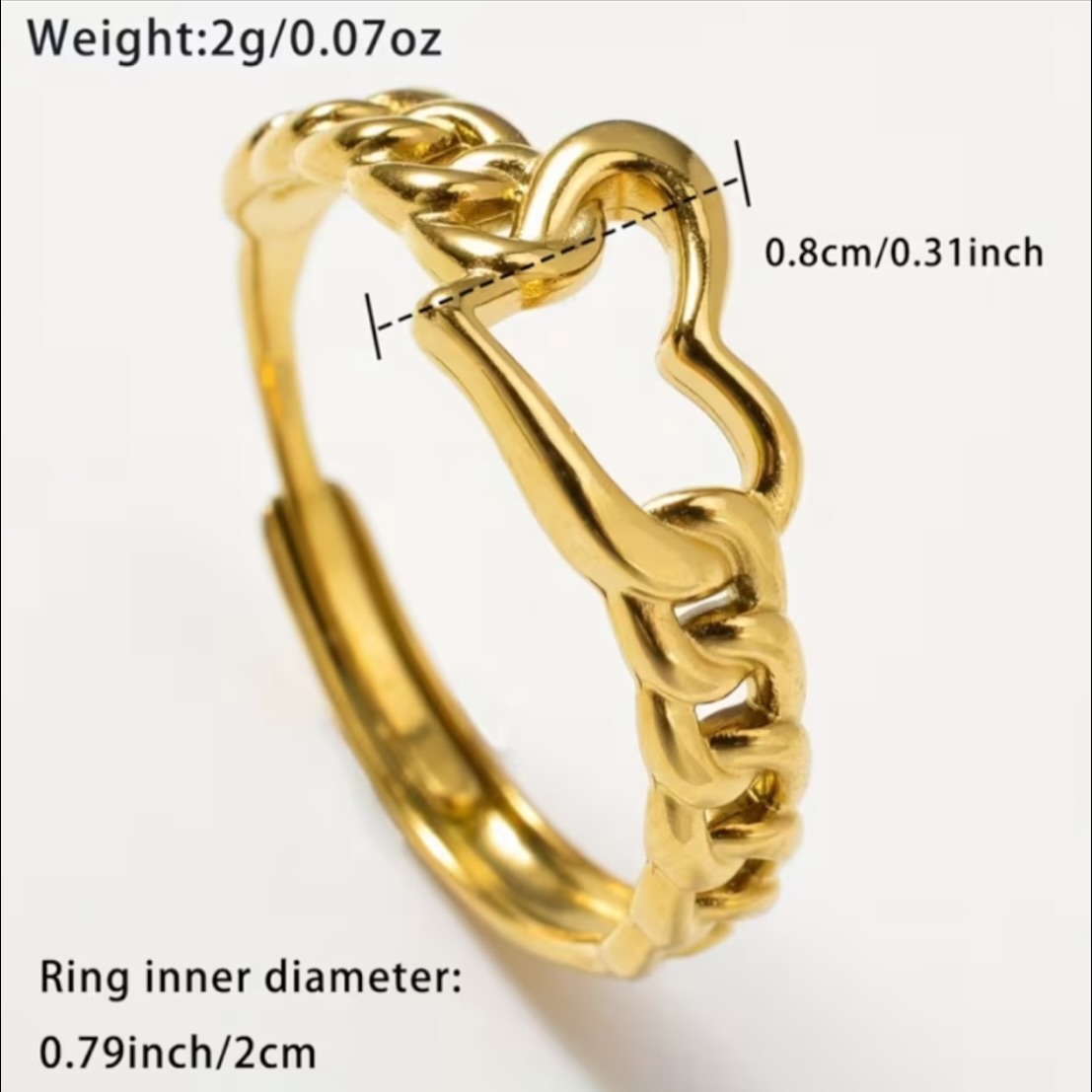 Adjustable heart-shaped ring for women, made of stainless steel.