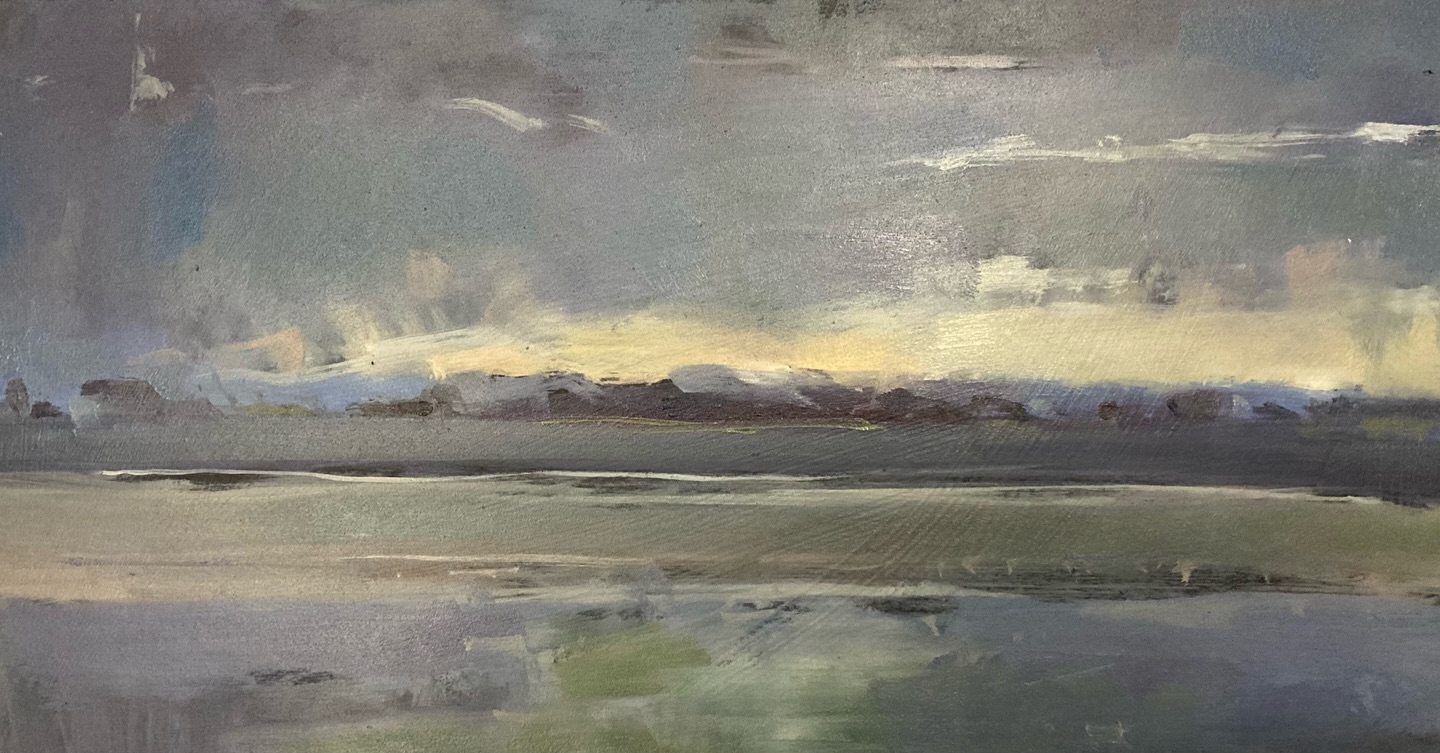 This was yesterday morning’s painting at the beach, very still with the tide out