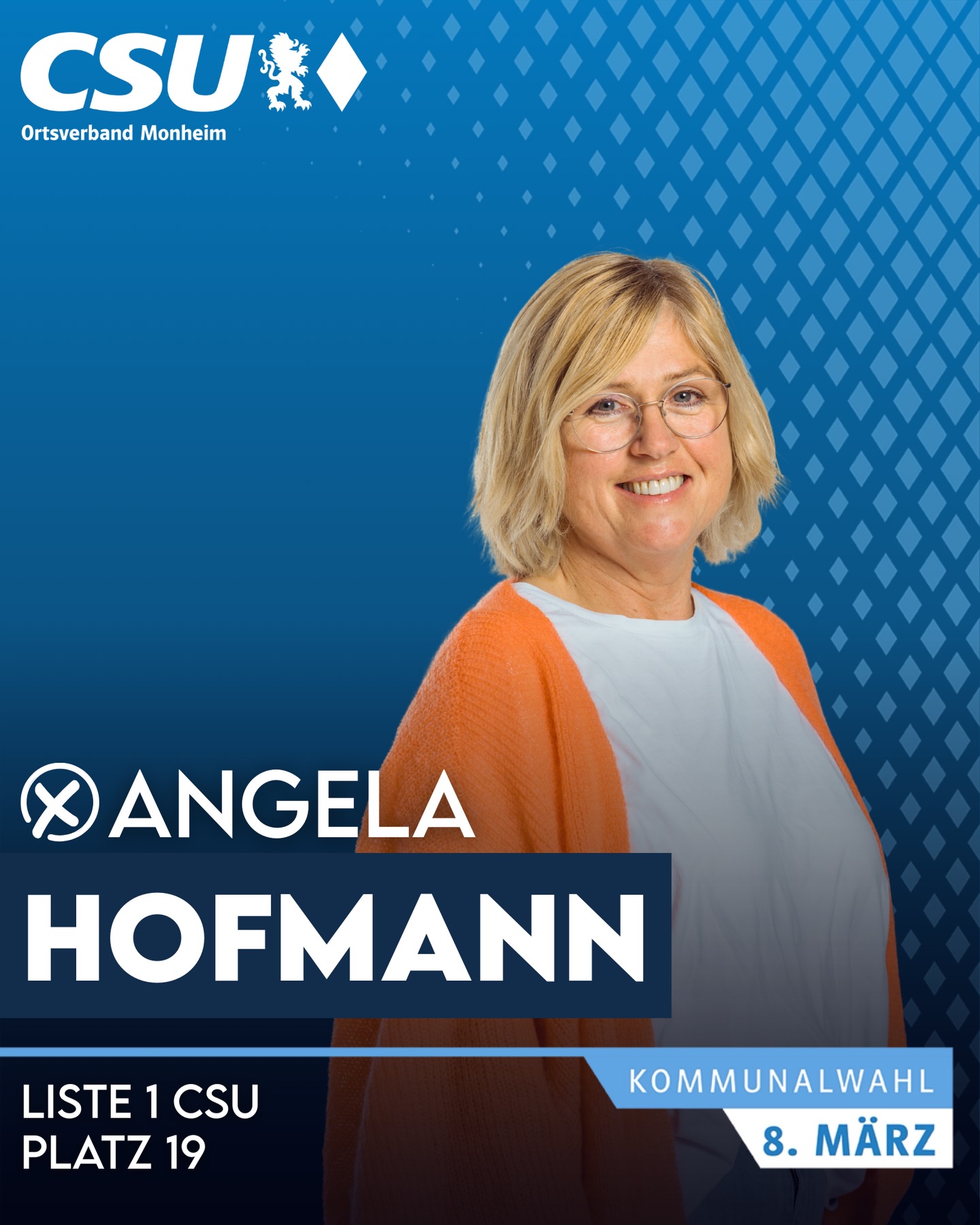 📣Wir stellen vor für den Stadtrat:
👤 Angela Hofmann
🎂 59 Jahre | 👤 ledig
💆♀️ Masseurin
🏡 Rehau
🚶♀️ Walken
⚽ Fußball
🏍 Motocross
🗳 Kommunalwahl 8. März
➡️ Liste 1 CSU – Platz 19 #csu #monheim #bayern #stadtrat #kommunalwahl