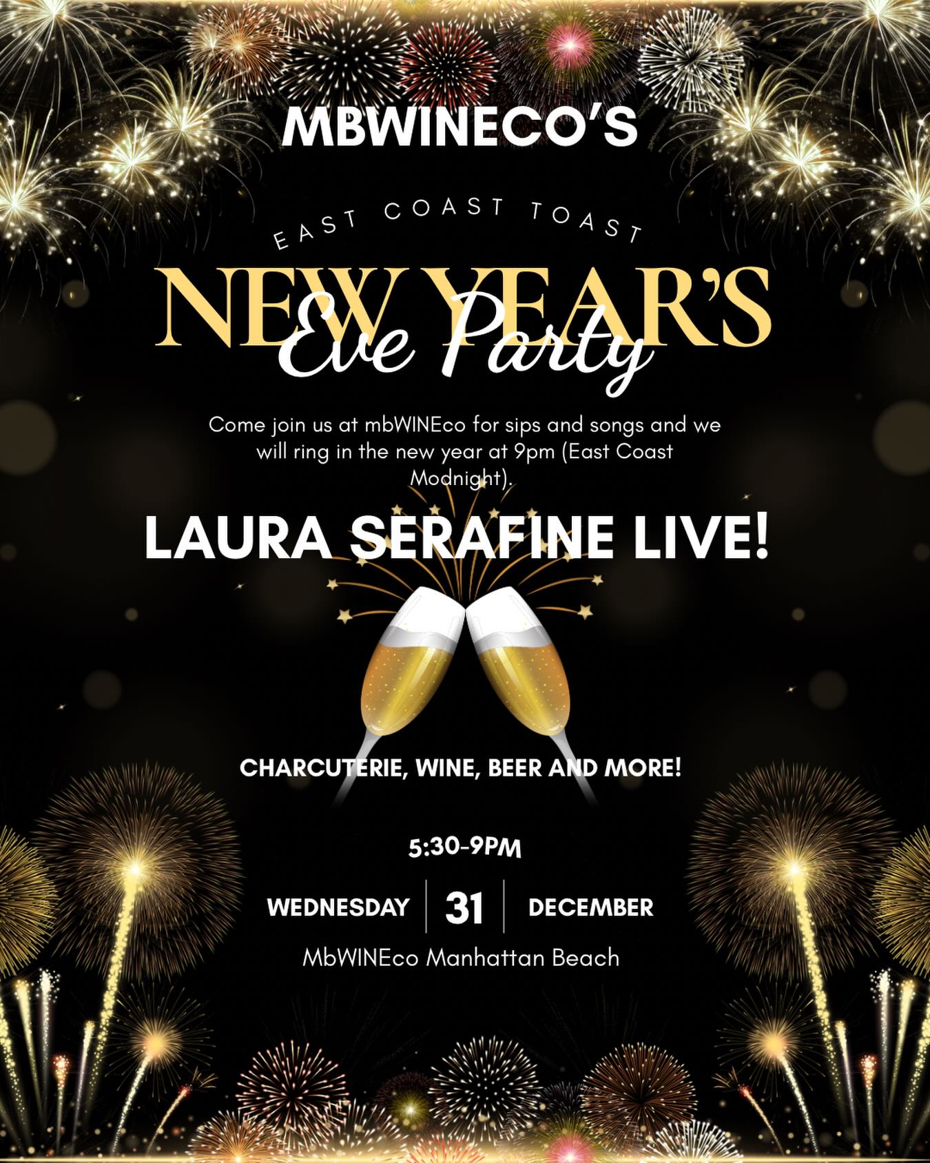 Tonight tonight! Don’t let the rain stop you. We will be toasting at 9pm and home safe and sound by 10! The perfect way to have your new years and sleep it too. Come join us! #newyear #manhattanbeach #winebar #livemusic