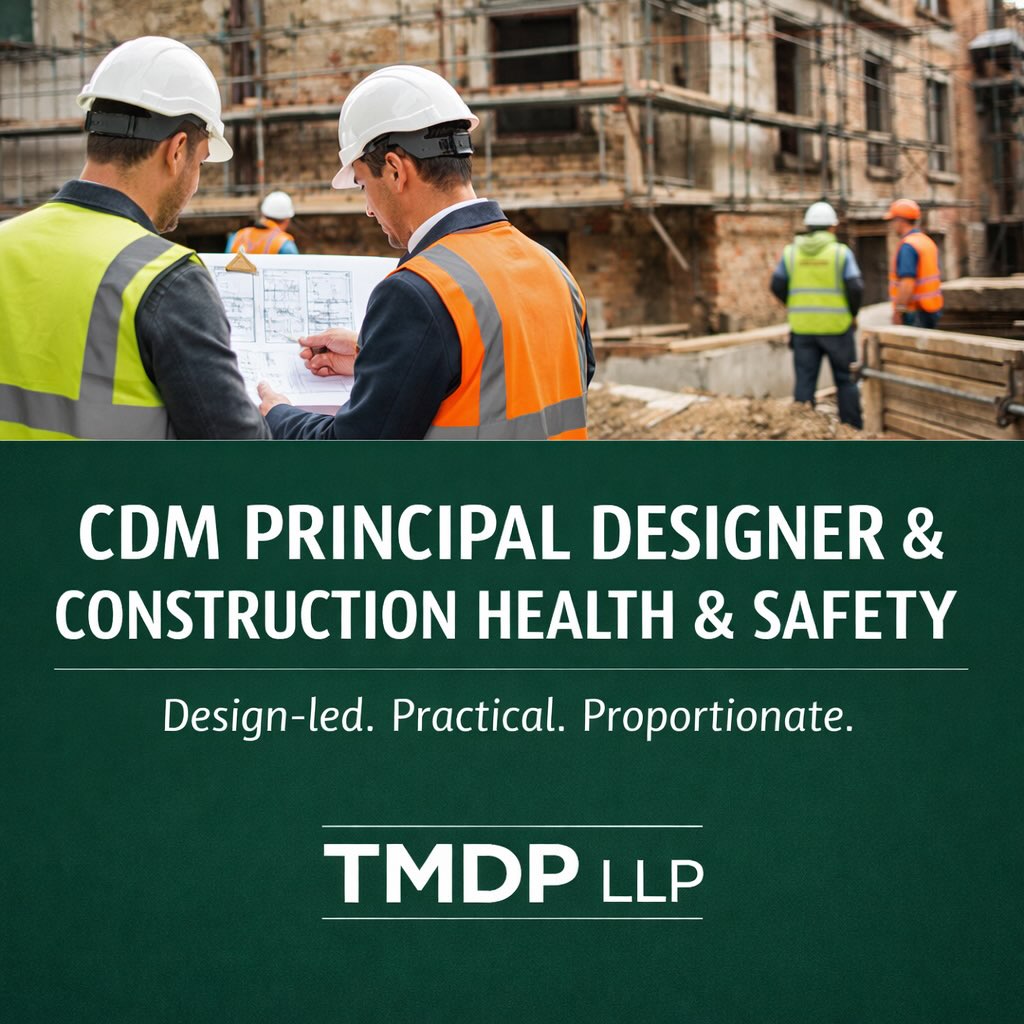 2026 | Construction Health & Safety, done properly
As we head into 2026, TMDP LLP is expanding our CDM Principal Designer and Construction Health & Safety Advisory services.
For us, health & safety isn’t a box-ticking exercise.
It works best when it’s designed in from the start.
Alongside acting as Principal Designer under CDM 2015, we now provide practical construction health & safety advice to:
▪️ Clients
▪️ Consultants & design teams
▪️ Principal Contractors & contractors
✔️ Early risk identification
✔️ Risk eliminated through design
✔️ Proportionate, buildable solutions
✔️ Clear accountability
This approach is particularly effective on live sites, refurbishments, hospitality projects and heritage assets, where experience and judgement really matter.
All services are delivered by TMDP LLP as a single accountable organisation, integrating architecture, project management and health & safety expertise.
📩 enquiries@tmdp.co.uk
🌐 www.tmdp.co.uk
#TMDP
#constructionhealthandsafety
#cdm2015consultancy
#principaldesigner