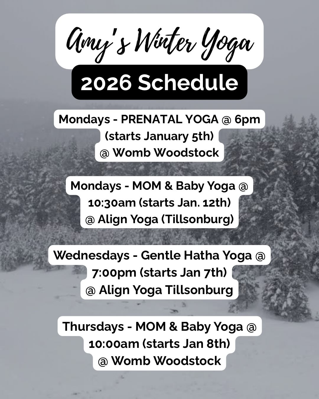 ✨ Happy Holidays & Gentle Beginnings! ✨
As the year turns, I’m coming out of my holiday hibernation- and also thankfully my son is having a massive nap! Lol so I wanted to take a moment to say thank you for this community 🙏🏻 and share a little sneak peak of what is coming in 2026 with The Yoga Hut 🛖
May this season offer you rest, softness, and moments of quiet growth — even if they’re unseen. ❄️
Winter reminds us that healing doesn’t have to be loud.
That slowing down is productive.
And that tending to your nervous system, your body, and your heart is sacred work. I continue to be inspired and amazed at the people and clients I have worked with- who continue to prioritize their well being and make time to be on their yoga mat- even amidst the craziness and noise of this fast paced world! 🌎 you truly all continue to inspire me to do the same 🫶🏼
As we step into 2026, I’m so excited to continue to offer support through gentle, nurturing yoga + wellness offerings to foster greater nervous system resiliency and more rest & empowerment for families as well with gentle sleep support!
🌿 2026 Yoga & Wellness Offerings 🌿
✨ 1:1 Somatic Soothe Nervous System Healing (in-person & online)
✨ 1:1 Nurtured Infant Sleep Coaching (0–3 years, online)
✨ 1:1 Private Yoga Sessions tailored to you
✨ Prenatal Yoga
✨ Mom & Baby Yoga
✨ Gentle Hatha Yoga
If your body is craving more nourishment, support & clarity — you’re in the right place.
And if you were a part of my village this 2025, thank you for being here. If you’re new- welcome!! I look forward to growing, learning and being together in this little corner of the world. Here’s to a softer, more supported 2026 🤍
✨ Save this post
✨ Share with a mama who needs this
✨ DM me to book or learn more
#happynewyear #gentlesleep #oxfordcounty #tillsonburg #woodstock