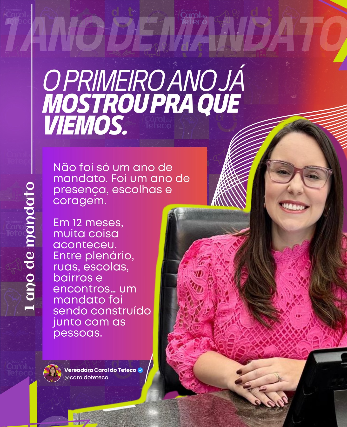 Foi só o primeiro ano.
E muita coisa já mudou.
Em janeiro, começava oficialmente um mandato que sempre foi sobre presença, escuta e responsabilidade.
Entre plenário e rua, gabinete e bairro, cada escolha foi feita pensando nas pessoas e nas necessidades reais de Contagem.
Neste primeiro ano, construímos políticas públicas, abrimos caminhos, criamos espaços de acolhimento, fortalecemos o diálogo e mostramos que é possível fazer política com coragem e humanidade.
Nada foi fácil. Mas tudo foi feito com propósito.
Ser a primeira Procuradora da Mulher da cidade, estar presente nos bairros, ouvir quem nunca foi ouvido e transformar demandas em ação marcou profundamente essa caminhada.
E se em apenas um ano tanta coisa foi feita…
é porque esse mandato não começou agora — ele começou no compromisso diário de cuidar de gente.
Seguimos.
Porque isso foi só o começo. 💜