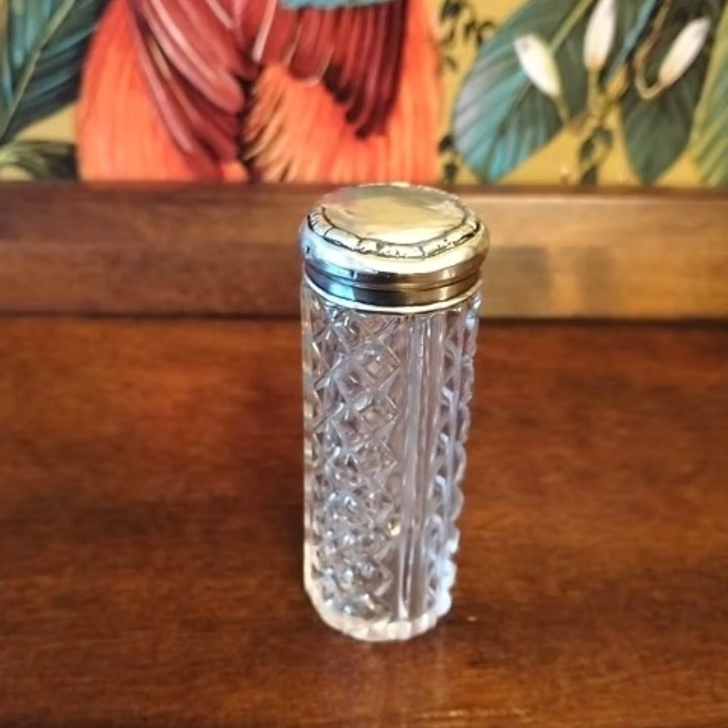 Antique 1913 Edwardian silver top cut glass dressing table jar Birmingham L&S