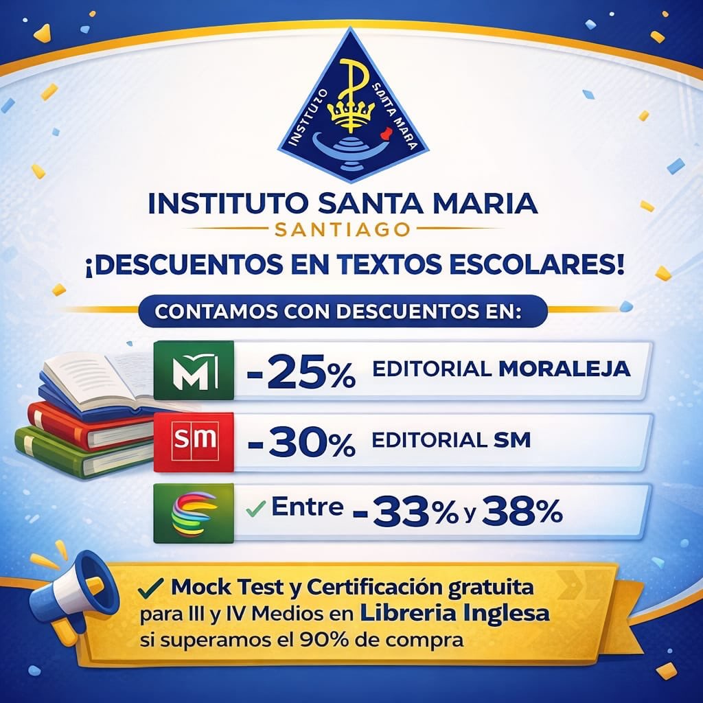 🎒📖 Sabemos lo importante que es empezar el año bien preparados.
Por eso tenemos buenas noticias con descuentos en textos escolares para todos los cursos.
25% descuento en MORALEJA
30% descuento en SM
Entre 33% y 38% descuento en SANTILLANA
@cgpa_ism_santiago @ceisma.ism @reddecolegioscjch