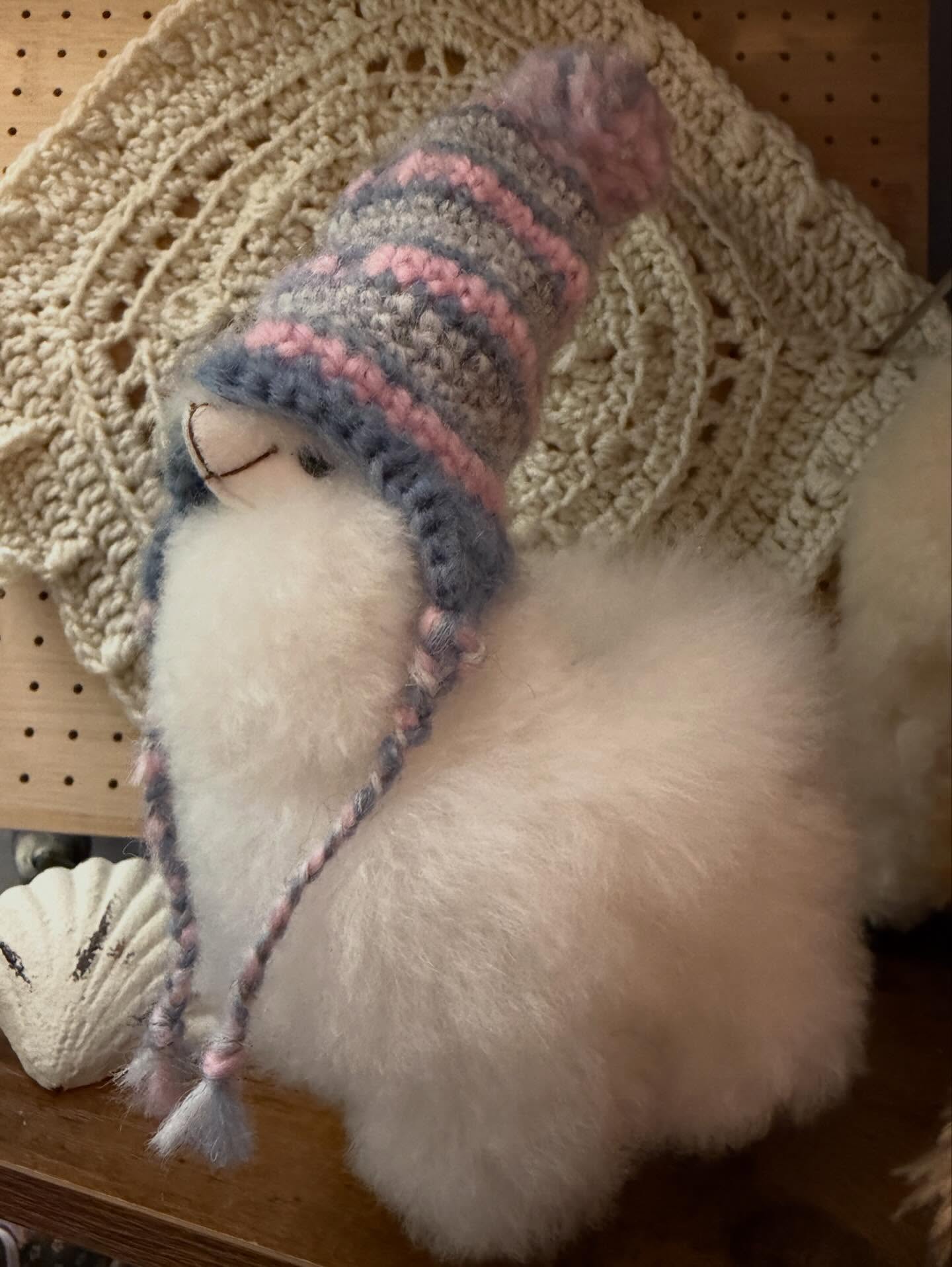 New Year’s Eve crochet 🧶 today Noank pillow for Sage and hat for my new llama 🦙 Can you tell I am in a pastel phase maybe 🤔 this is my unconscious hope that 2026 will be mellow in comparison to the extreme craziness we have all experienced in 2025? A girl can hope 🙏🏽🤗🌅