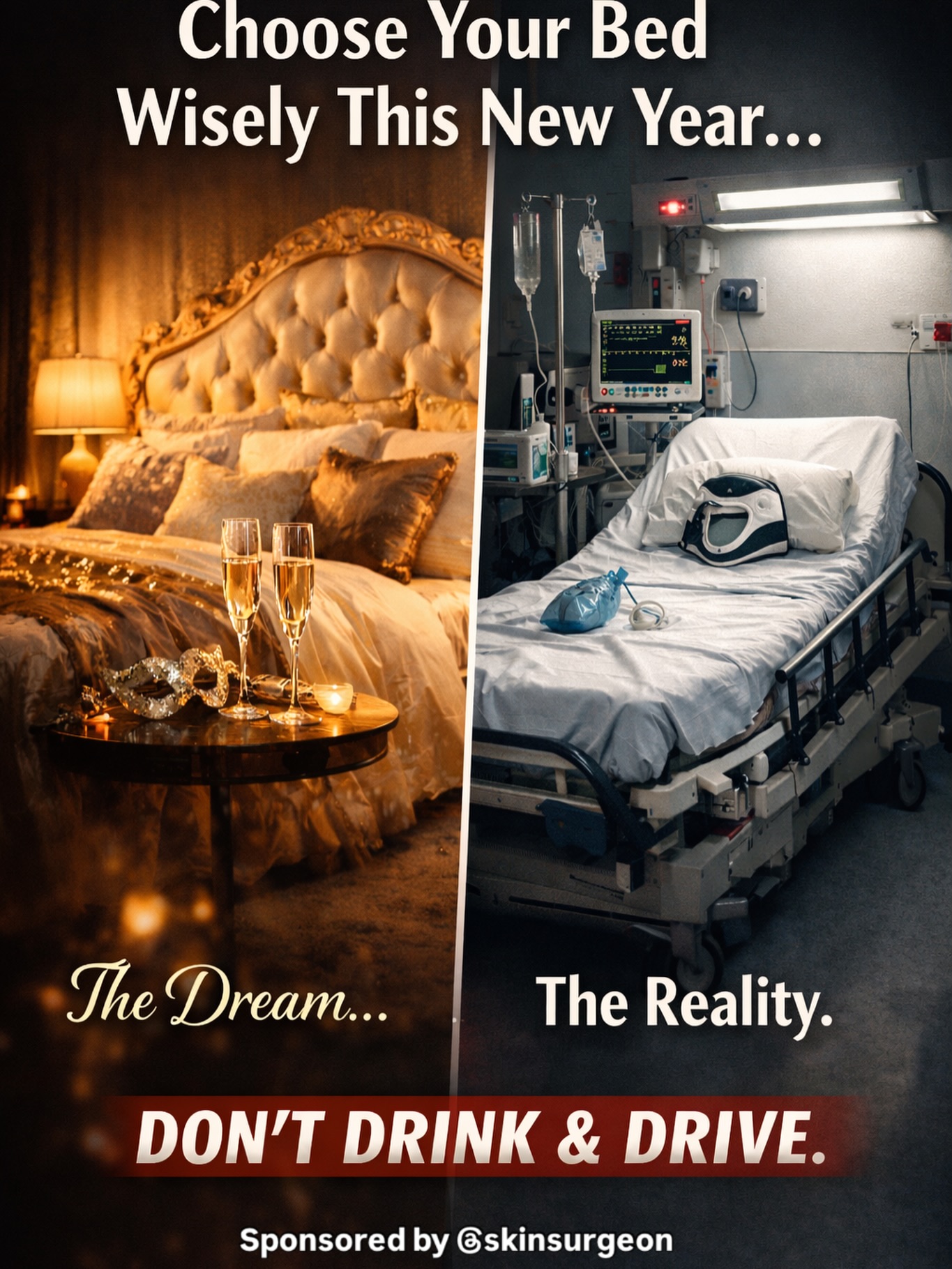 Much as we Iike to operate…….New Year’s celebrations should end in comfort — not in A&E.
Have fun, get home safely, and never drink and drive.
Because waking up in the “wrong bed” isn’t always a scandal… sometimes it’s a stretcher. 🚨
Huge gratitude to the incredible A&E teams who save lives every day.
If you ever need advice about scars, trauma care, or reconstruction —we are here to help:
🌐 www.skinsurgeon.eu
📞 +356 9999 8877
📲 + 447970696321
📧 info@skinsurgeon.eu
