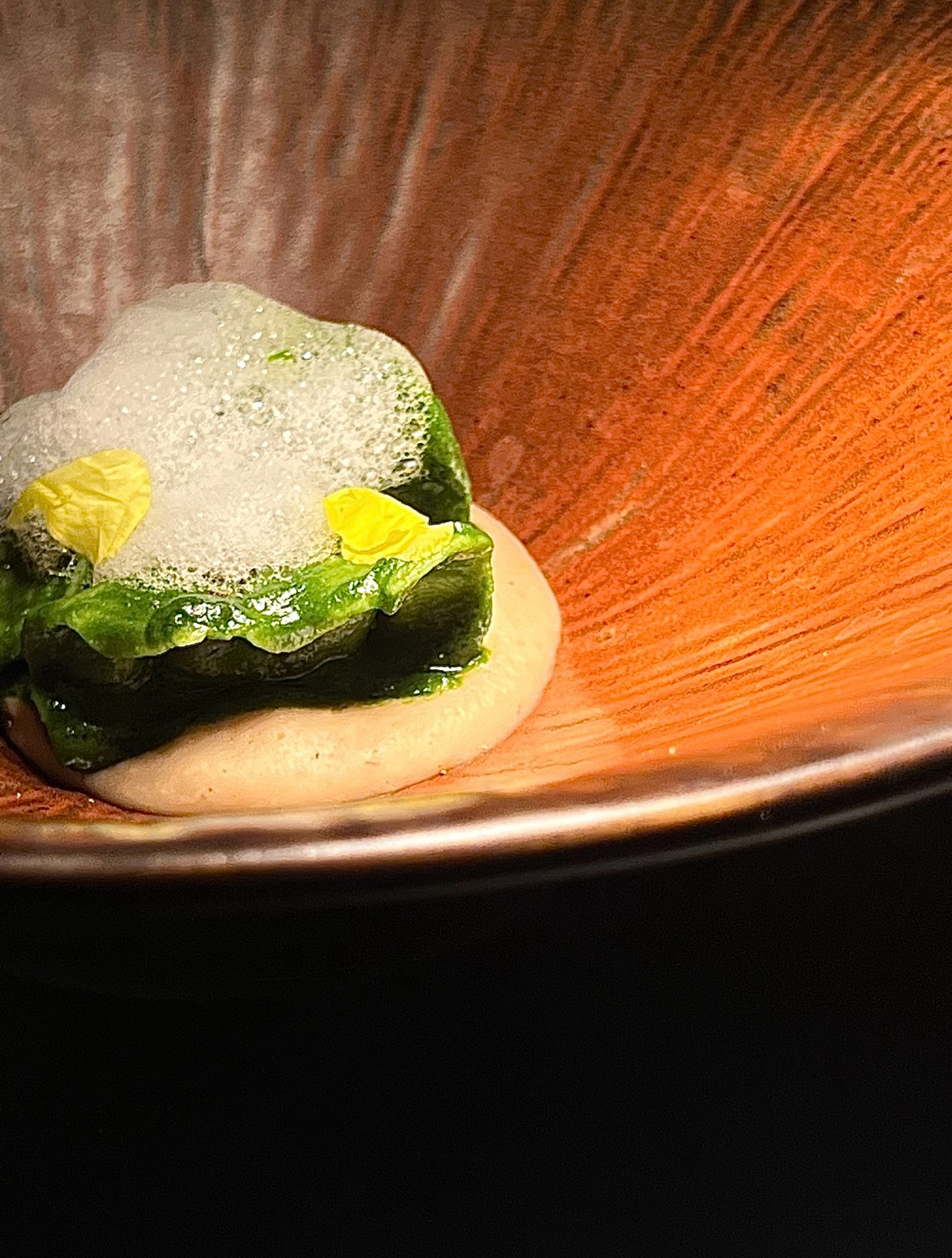 Tortelli di pancotto alle rape e schiuma di acetosella