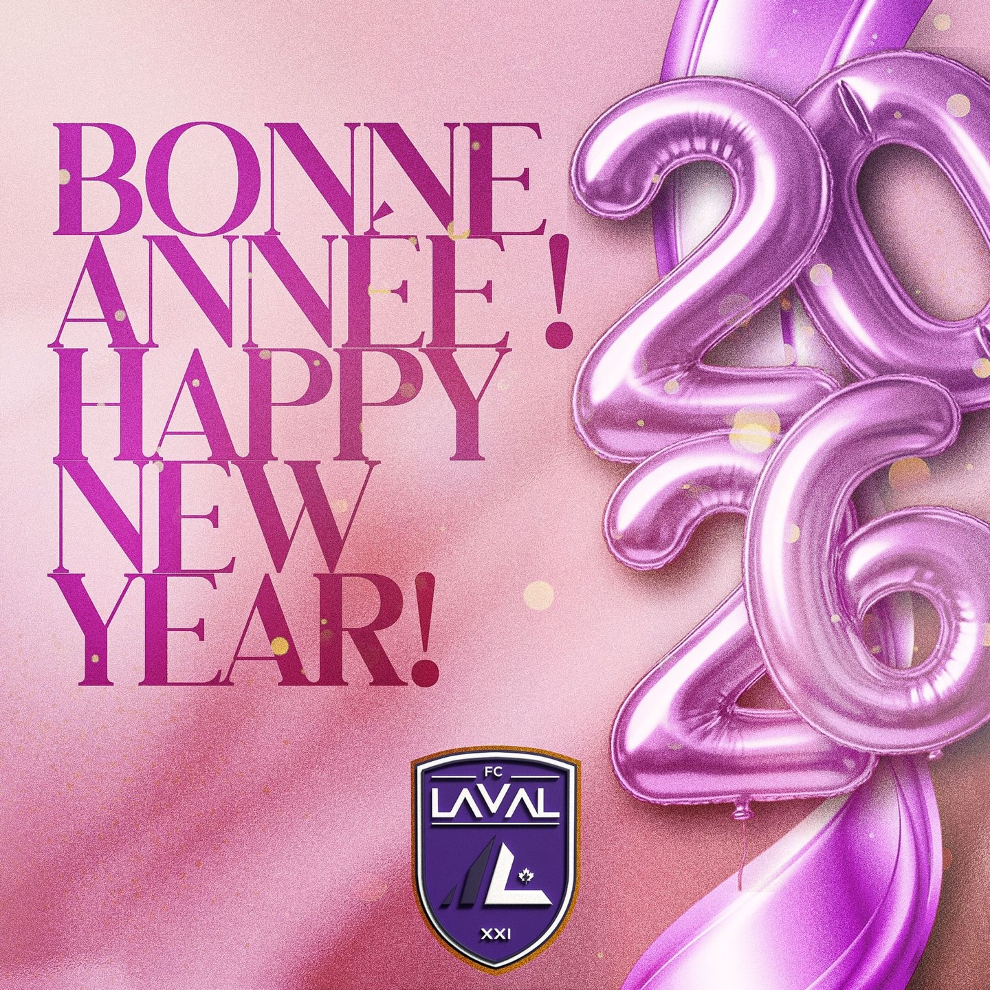 Bonne année 2026 à toute la famille FC Laval! 🎉🫶🏼
Merci pour votre passion, votre engagement et votre confiance tout au long de l’année.🙏🏻
Que 2026 nous apporte encore plus de succès, de plaisir et de moments inoubliables sur et en dehors du terrain.
Happy New Year 2026 to the entire FC Laval family!🎉🫶🏾
Thank you for your passion, dedication, and trust throughout the year.🙏🏻
May 2026 bring even more success, joy, and unforgettable moments on and off the field.
#fclaval #communauté #community
#lavalispurple💜💜💜