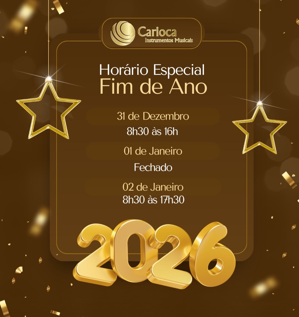 Atenção Família! ⚠️
Nosso Horário de Funcionamento nesse Fim de Ano!
Veeem 2026 🚀✨