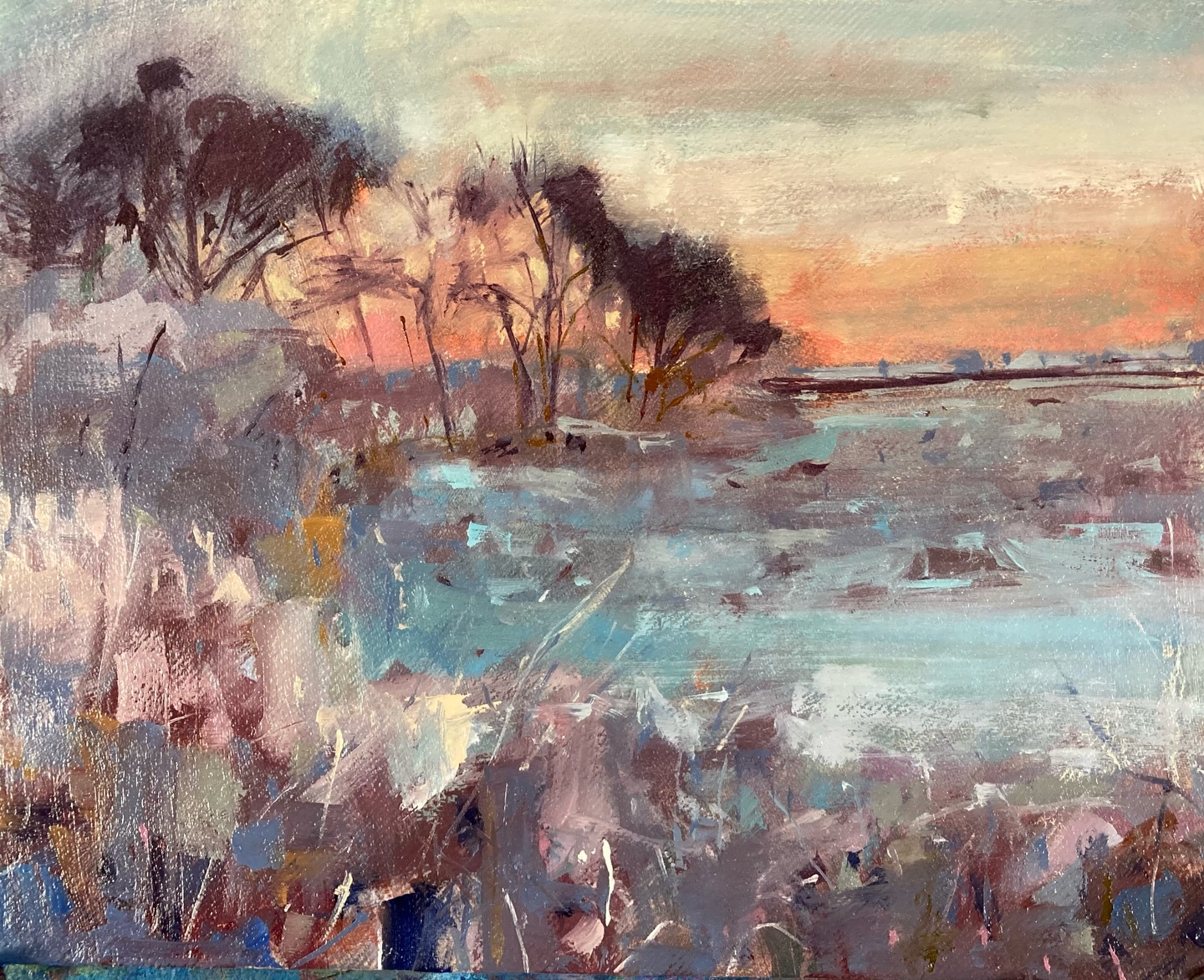 This is another frosty morning winter scene I’ve been working on, it’s 20 x 25 cm in oils.