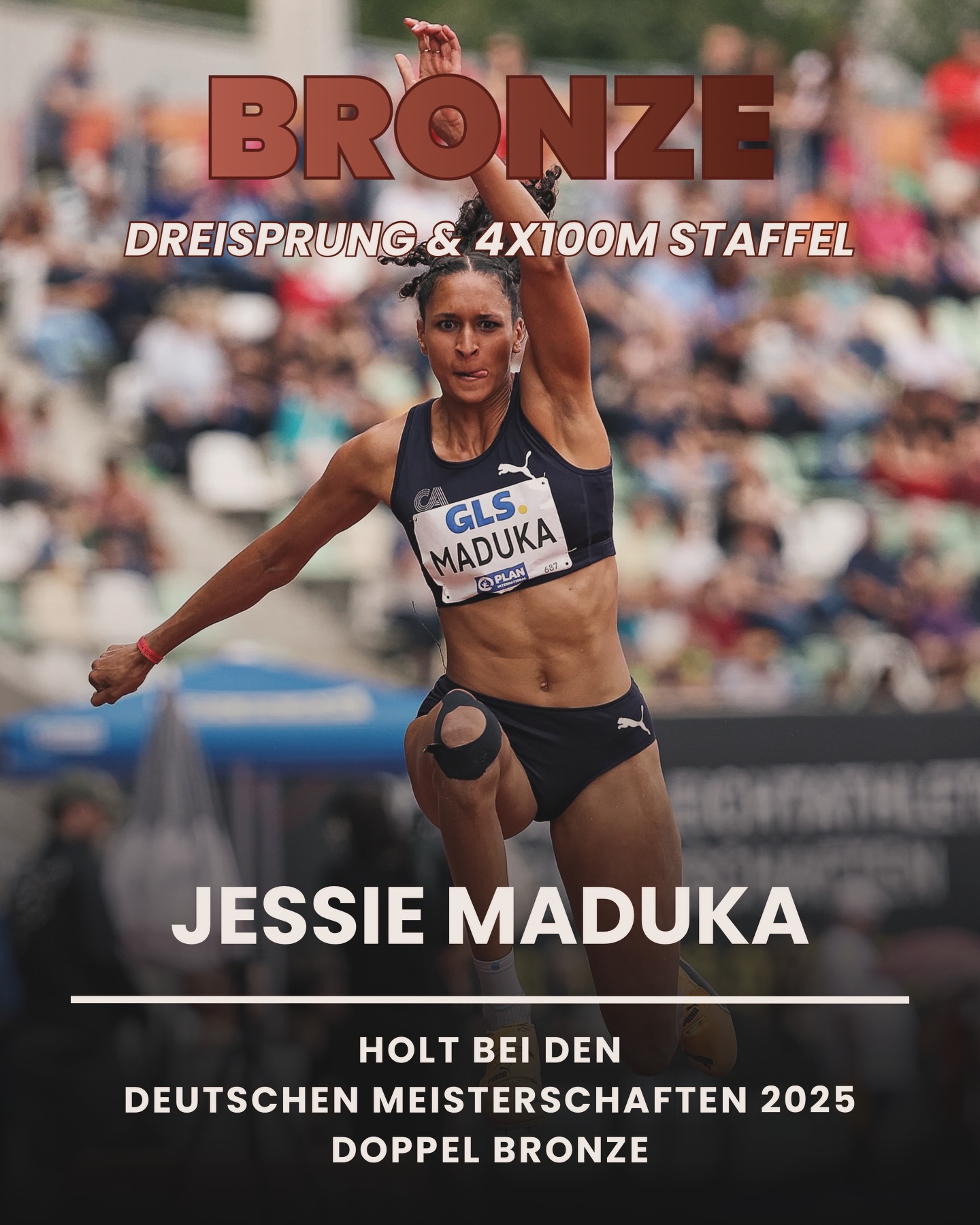 Zweimal Bronze, zweimal Gänsehaut! ✊🔥
@jessieadaku zeigt bei den Deutschen Meisterschaften 2025 in Dresden echte Klasse: Mit 13,89 Metern springt sie im Dreisprung zur Bronzemedaille. 🥉
Doch sie hat noch nicht genug! In der Staffel kämpft sie sich mit ihren Kolleginnen bis ins Ziel – und wird erneut mit Bronze 🥉 belohnt.
Doppeltes Edelmetall, ein unvergesslicher Sommer – starke Leistung, Jessie! 🥳💪
#championships #nationals #triplejump #relay #bronze