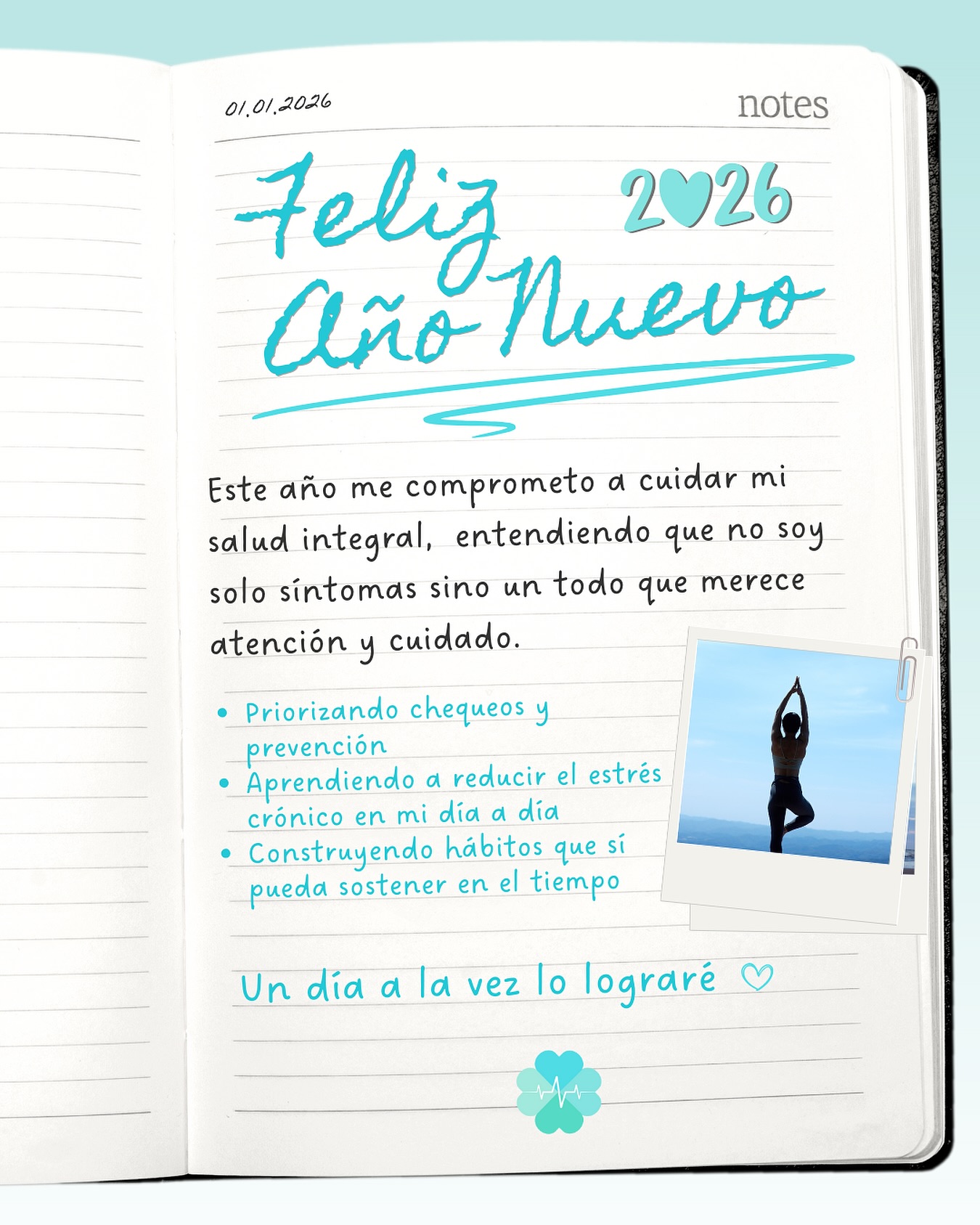 Este año no se trata de hacerlo todo perfecto.
Se trata de escucharte, entender tu cuerpo y cuidarlo con más conciencia 🩵
La salud integral no es solo reaccionar cuando algo duele sino prevenir, reducir el estrés diario y construir hábitos que realmente puedas sostener en el tiempo.
Sin culpas, sin extremos, sin exigencias imposibles. La versión que sueñas ya está en ti, solo hay que pulirla ✨
Un día a la vez.
Con información, claridad y cuidado real.
Guarda este post para recordartelo cuando sientas que pierdes el rumbo 🫶🏼
#Salud #Bienestar #MedicinaInterna