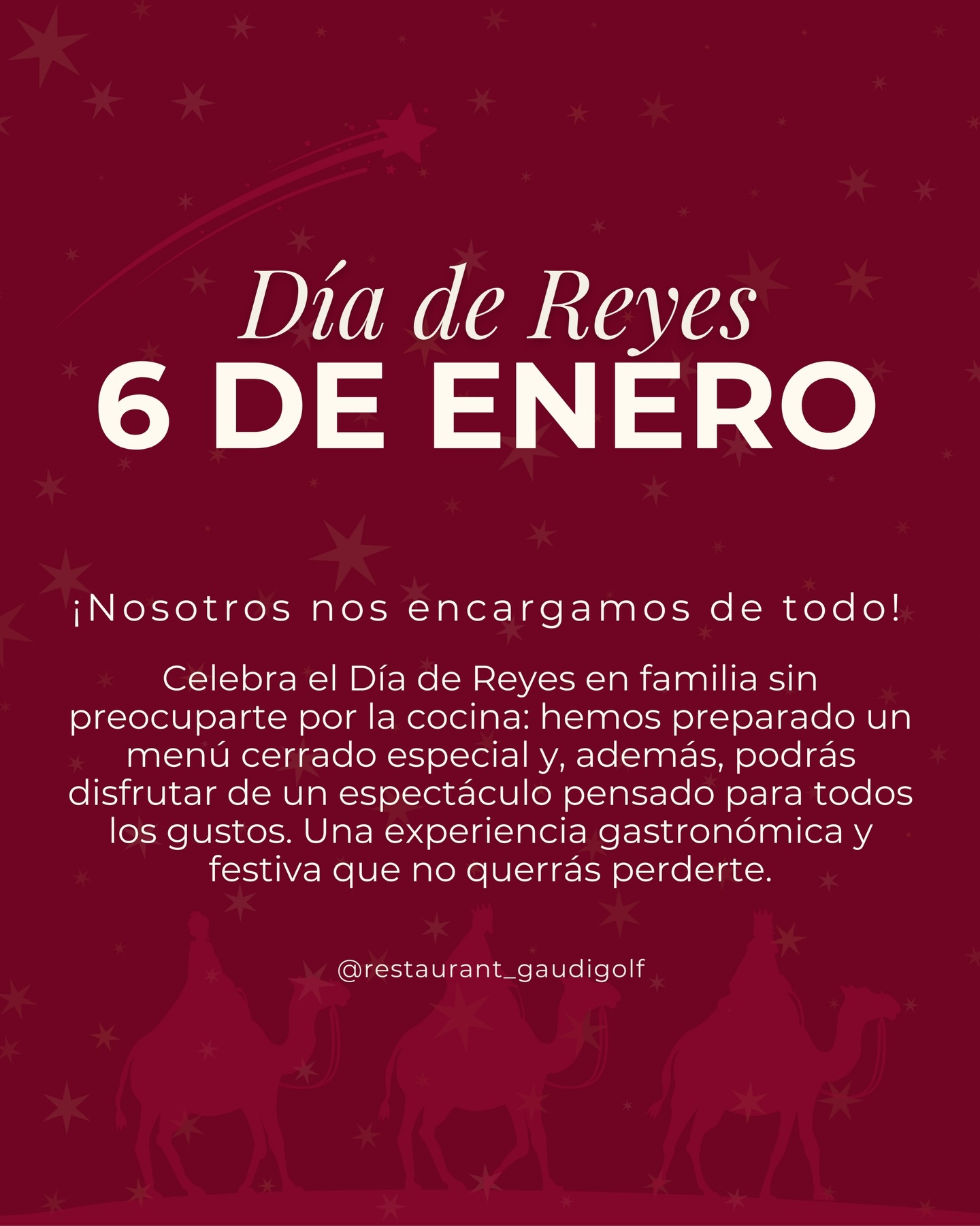 Este 6 de enero, los Reyes Magos pasan por nuestro restaurante 👑✨
Te esperamos con una comida especial de Reyes con:
- Menú cerrado
- Espectáculo en directo
- Ambiente festivo para toda la familia
📌 Plazas limitadas · Reserva previa imprescindible
¡No te quedes sin tu mesa y celebra el Día de Reyes con nosotros!🎄