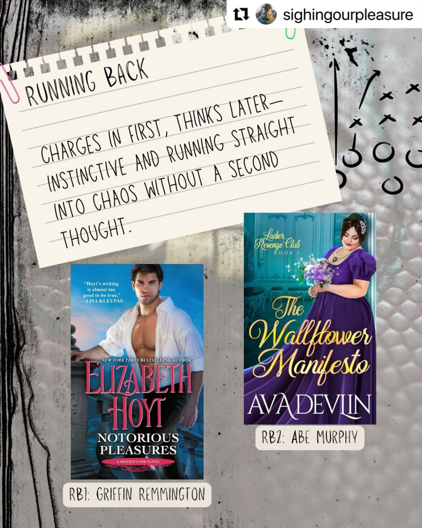 #Repost @sighingourpleasure
・・・
When your text chain is basically split between historical romance chatter and football commentary, eventually those two topics are going to merge. Herewith, our all-star football team, featuring some of our favorite MMCs just in time for college football playoffs. 🏈
Don’t worry, the FMCs are holding it together in the training room and the front office. ➡️
(Also: big game Thursday! #scoducks)