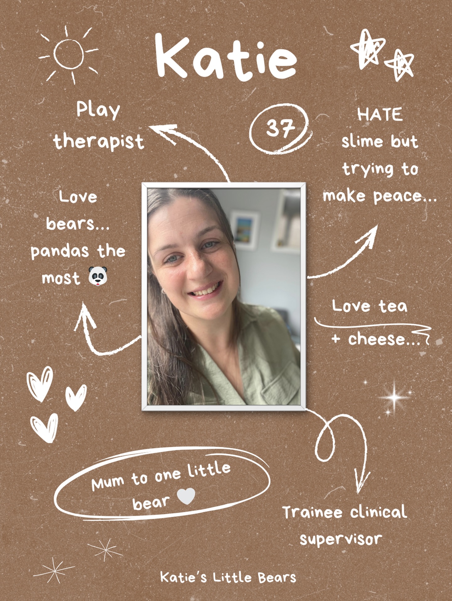 A little bit about me for New Year’s Day 🥰
This year I will be offering Play Therapy, parent consultations and for other professionals… creative supervision 😁 everything will be on my website within the next few days!
#aboutme #katieslittlebears #playtherapist #mum #supervisor