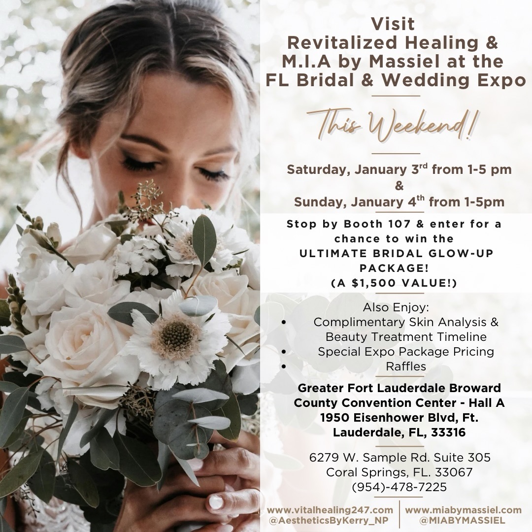 💍✨ Calling all brides & brides-to-be!
We’ll be at the Bridal & Wedding Expo this weekend—stop by our booth to chat all things pre-wedding glow, skin prep, injectables, and wellness must-haves before the big day.
Come say hi, ask questions, and snag a few exclusive goodies just for attendees 🤍
📍 See you this weekend!
#weddingvendors #southfloridabride #weddingseason #2026bridetobe