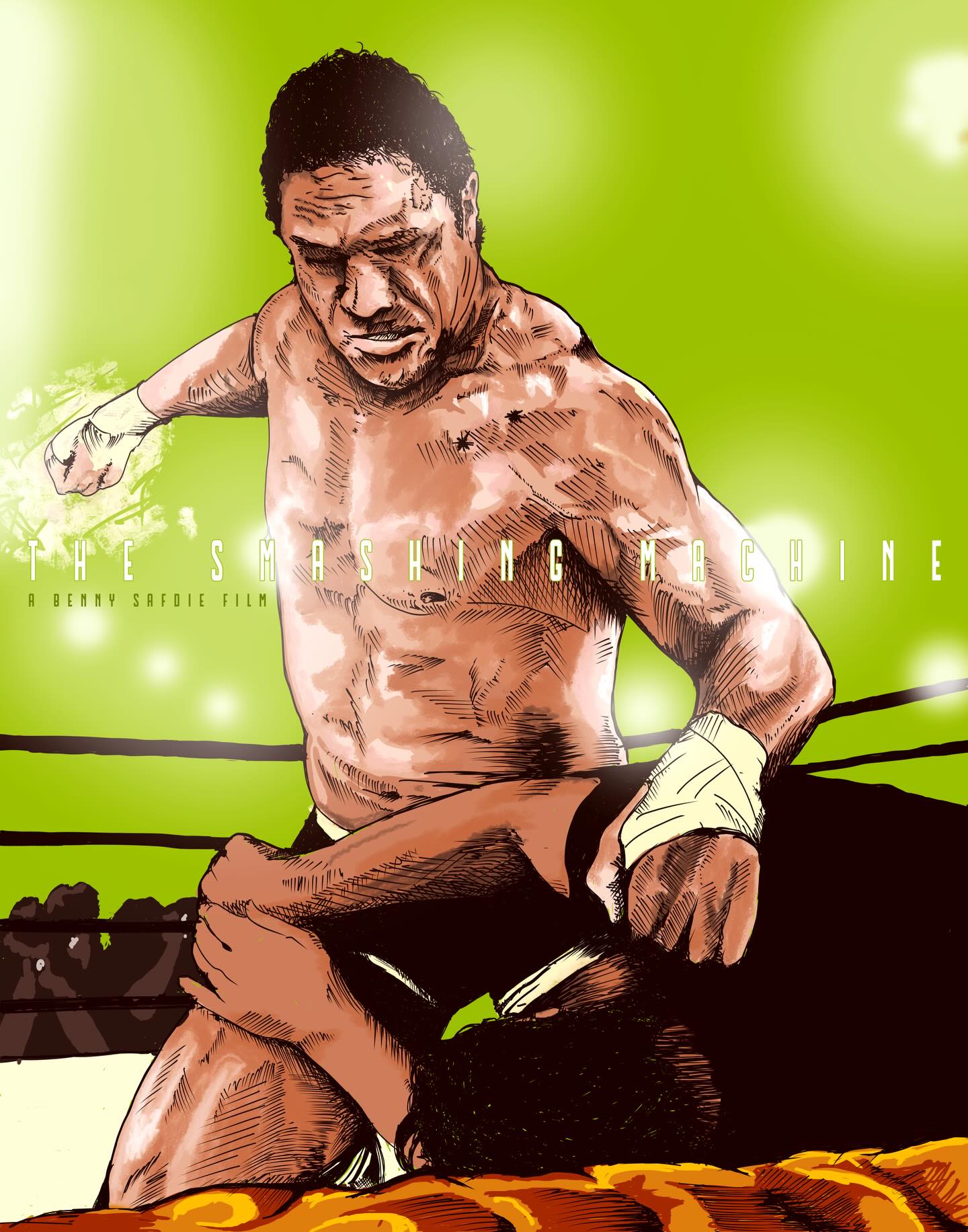 Some more movie posters, and another @a24 heater, The Smashing Machine. Amazing performances, @bowedtie at his finest. Continuing the trend of movie poster series of great films this year, what were some of your favourites? #illustrations #movieposter #smashingmachine #torontoartist #art