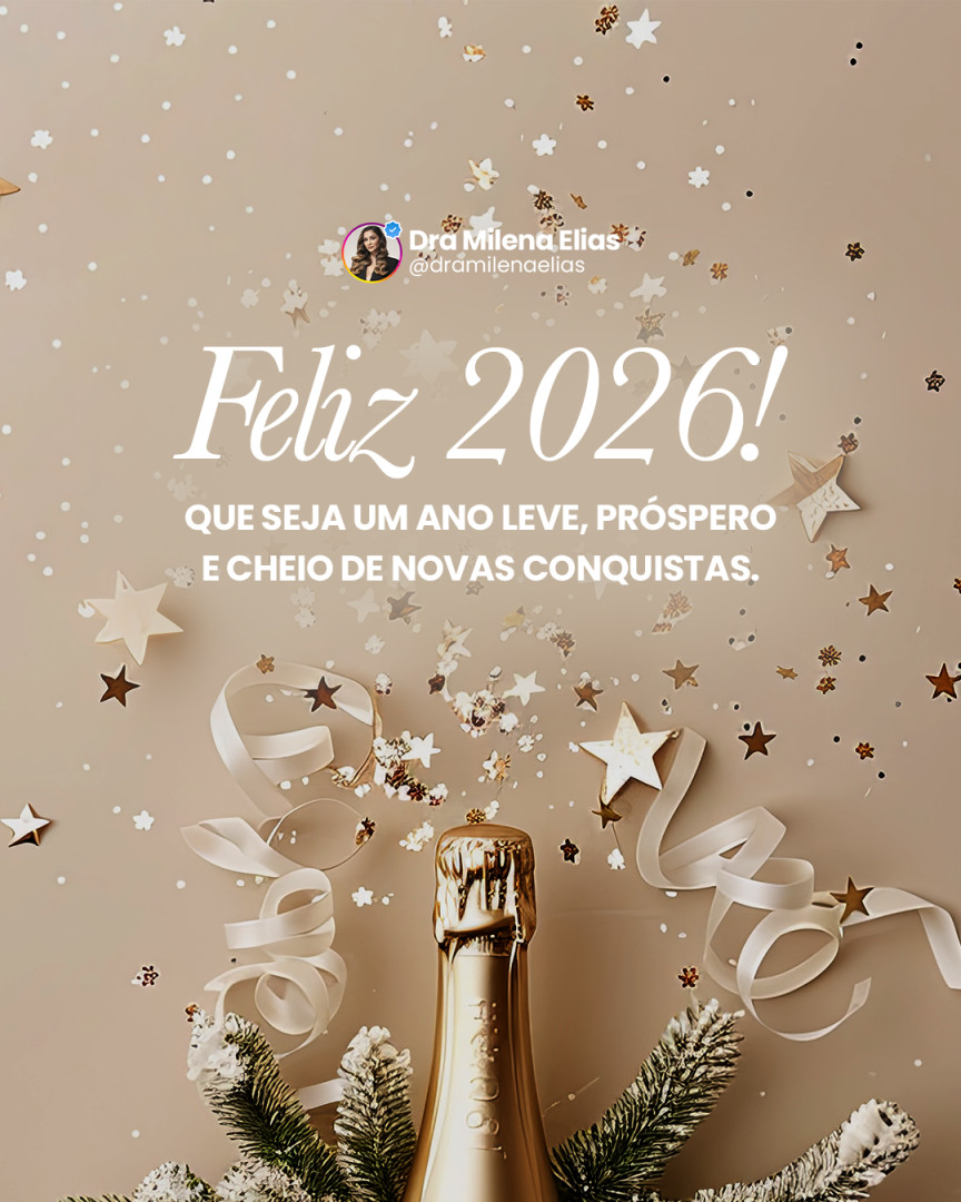 Que 2026 venha com mais paz, oportunidades, boas notícias e motivos sinceros para sorrir.
Um novo ano é sempre um recomeço: novos planos, novos caminhos e a chance de fazer diferente o que for preciso.
Feliz Ano Novo.