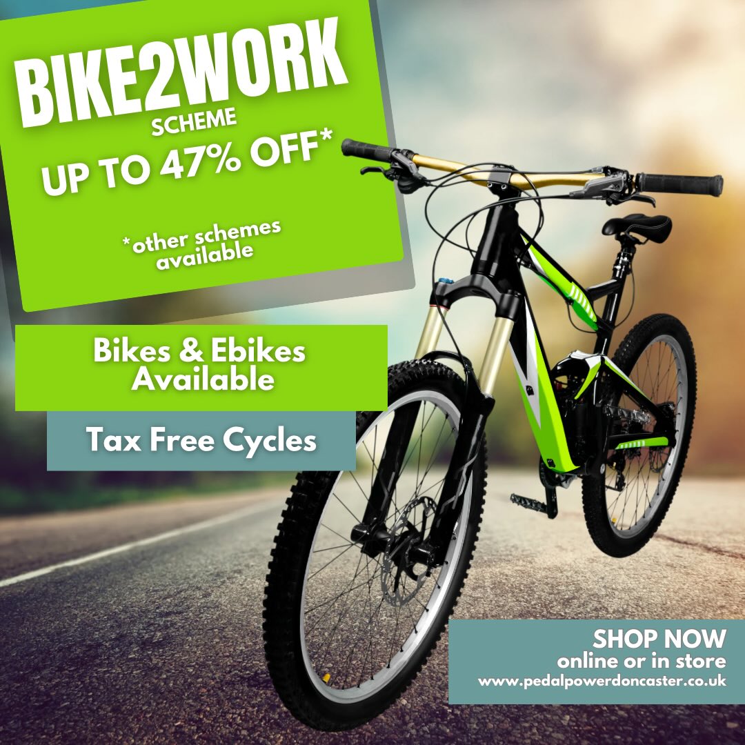 🚴♂️ Bike2Work made easy
Save up to 47% with Tax Free Cycles 💚
Perfect for commuting, fitness, or upgrading your ride — with other schemes available too.
🛒 Shop online or in-store
📍 Doncaster
🔗 pedalpowerdoncaster.co.uk
#bike2work #taxfreecycles #cyclingtwork
#bikesale #newbike commutebike
bikeshop cyclinguk
doncaster doncasterbusiness doncasterbikes
southyorkshire shoplocal