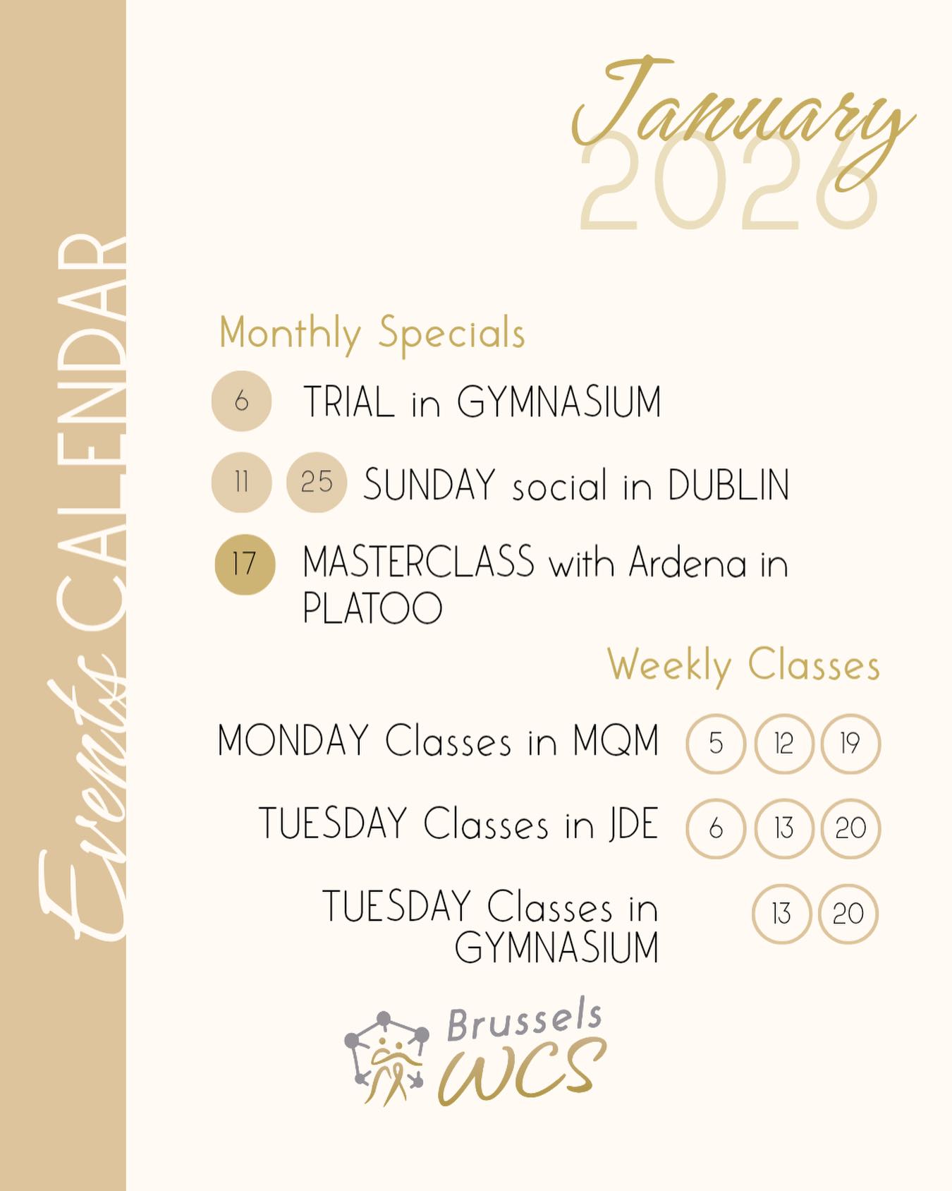 The new year at #brussels_westcoastswing awaits you with all the joy of dancing you could wish for: Ardena’s masterclass and and two sunday socials plus the trial and new beginners classes each tuesday 🤩💃
!Attention though: there will be no classes on 26. And 27.1.!