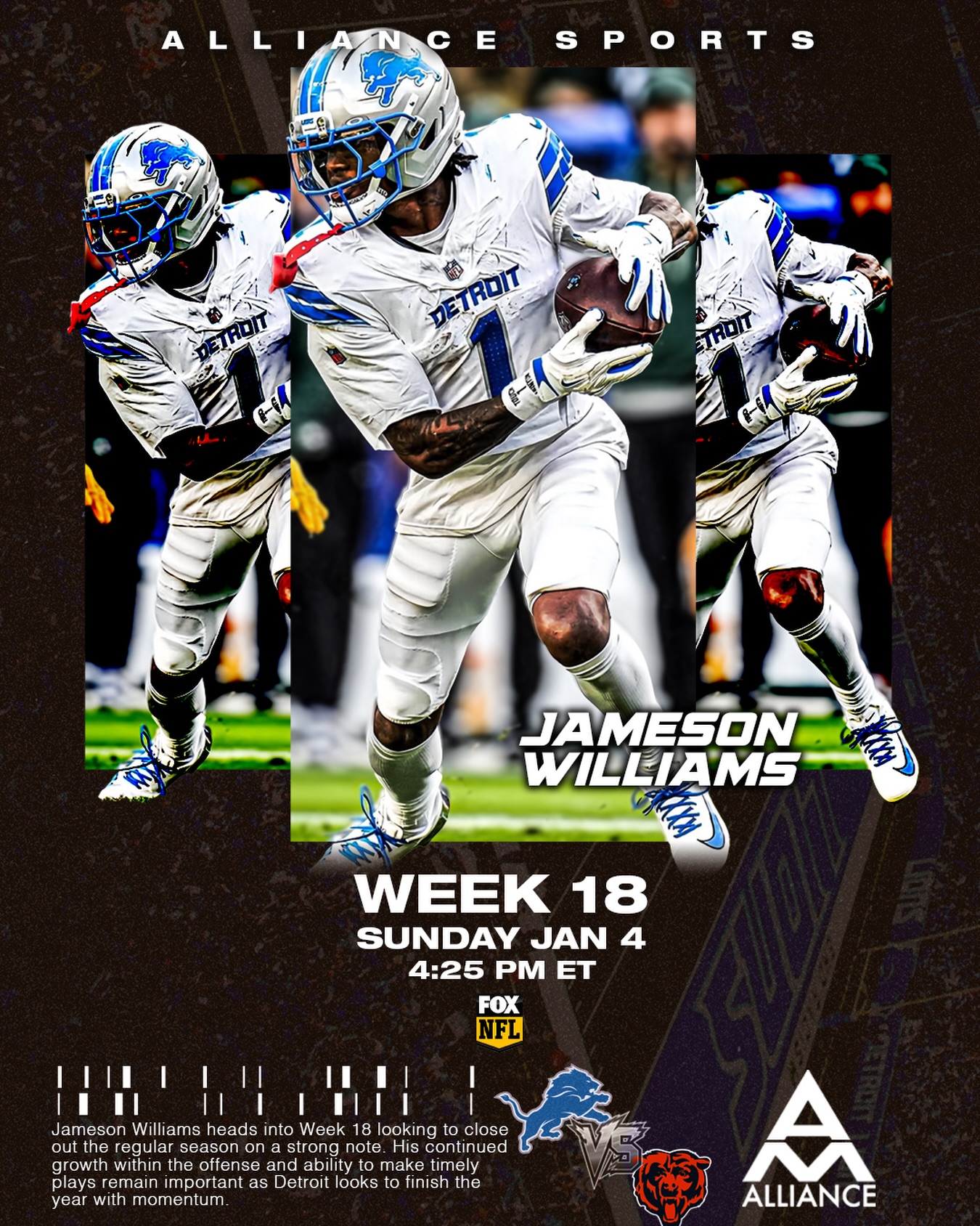 @bigsgjamo set to bring the speed as the Lions face the Bears in Week 18