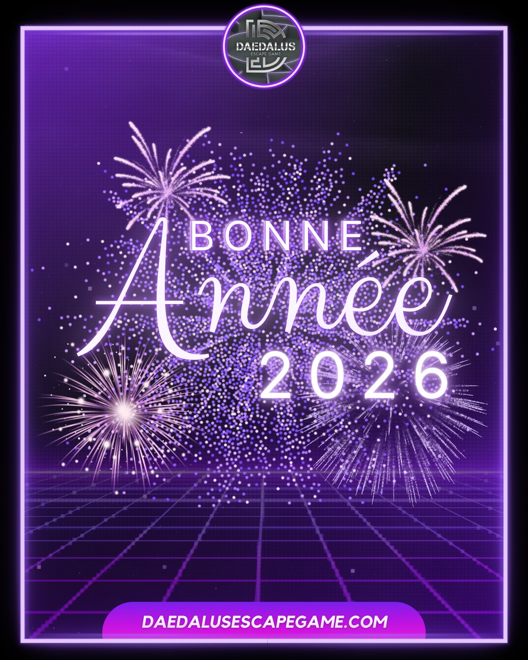Toute l'équipe Daedalus vous souhaite une 𝗲𝘅𝗰𝗲𝗹𝗹𝗲𝗻𝘁𝗲 𝗮𝗻𝗻𝗲́𝗲 𝟮𝟬𝟮𝟲 🎉🎉
Nous avons hâte de vous accueillir ou de vous revoir durant cette nouvelle année !
A très vite 👀
__________________
🌐 https://f.mtr.cool/rtpvpixmtc
📱 0633447032
☎️ 0984483171
#escape #escapegame #escaperoom #parcours #loisirs #jeu #jeux #blois #loiretcher #famille #amis #ami #barajeux #loire #jeudesociete #valdeloire #chateaudelaloire #loireavelo #bloismaville #valducher #sologne #vendome #sortiren41 #bloischambord #bloiscity #maisondelamagie #visiteblois #bloistourisme #nouvelan2026