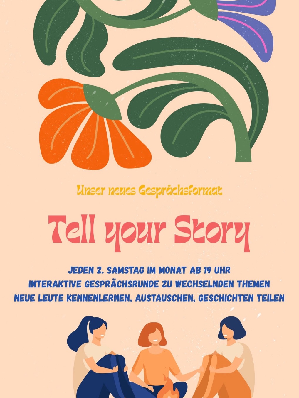 Wir testen eine neue Veranstaltungsreihe „Tell Your Story“. Tausch dich mit anderen über unterschiedliche Themen aus und lern neue Leute kennen. Echt, nicht digital, in gemütlicher Atmosphäre. Komm vorbei und teil dein Wissen und deine Geschichten mit anderen 👯♂️
Ohne Anmeldung!