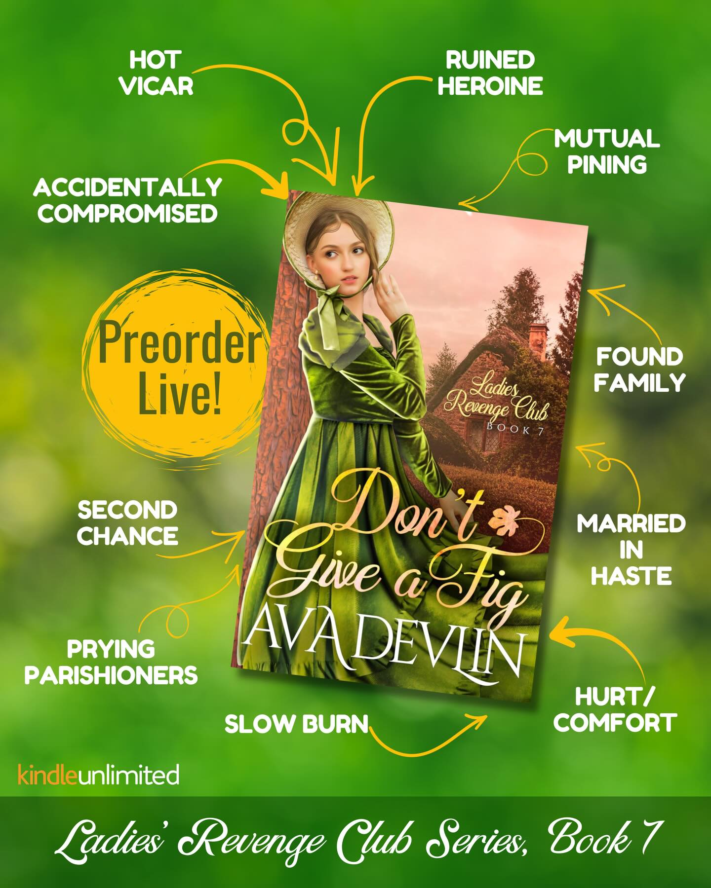 Ooooh! Rosalind and Matthew’s story is up next!! Can what started as a scandal lead to forever? Well, of course!
Don’t Give a Fig is the next installment in the Ladies’ Revenge Club series. Coming to your ereaders on January 27th.
Preorder LIVE!
https://amzn.to/48E6Kw2
Tropes:
Hot Vicar
Ruined Heroine
Mutual Pining
Accidentally Compromised
Married in Haste
Prying Parishioners
Second Chance
Found Family
Slow Burn
Historical Romance