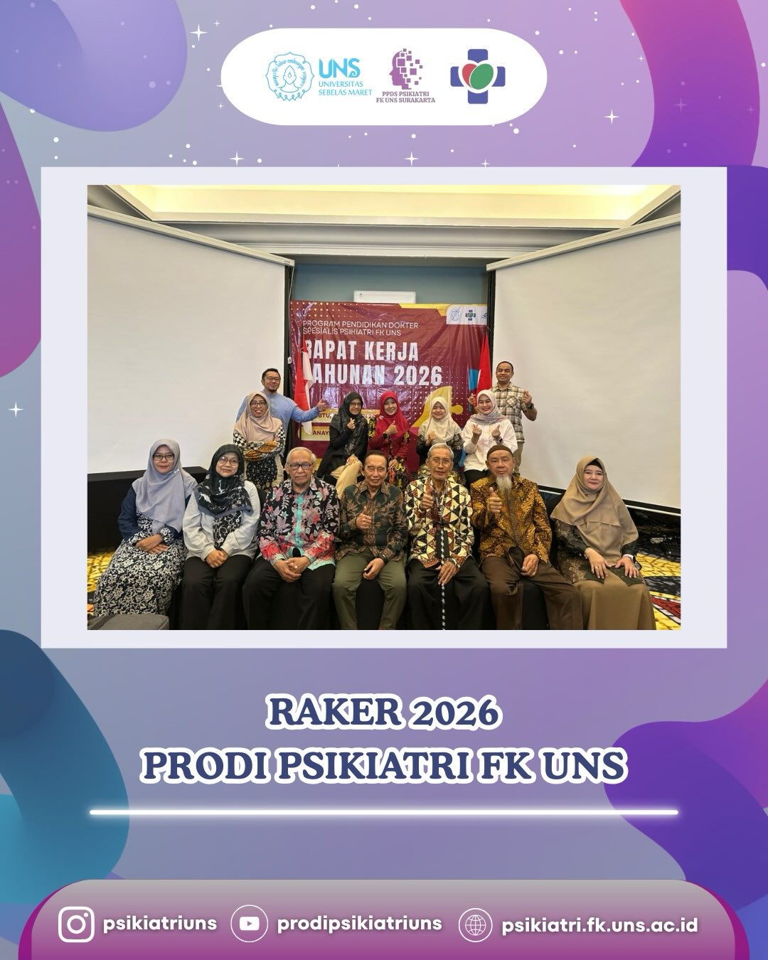 *Rapat Kerja Tahunan PPDS Psikiatri FK UNS*
Program Studi Psikiatri FK UNS mengawali tahun dengan Rapat Kerja Prodi sebagai momentum evaluasi dan perencanaan ke depan. Rapat ini membahas capaian program tahun sebelumnya serta strategi pengembangan pendidikan, penelitian, dan pengabdian di tahun 2026.
Dengan semangat kolaborasi dan komitmen bersama, Prodi Psikiatri FK UNS terus melangkah untuk meningkatkan mutu dan kontribusi di bidang kesehatan jiwa.