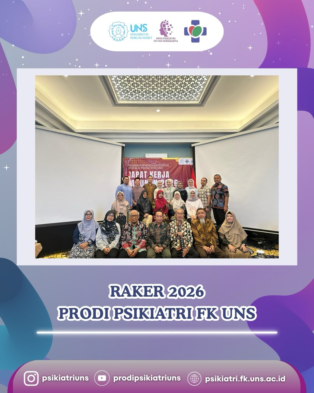 *Rapat Kerja Tahunan PPDS Psikiatri FK UNS*
Program Studi Psikiatri FK UNS mengawali tahun dengan Rapat Kerja Prodi sebagai momentum evaluasi dan perencanaan ke depan. Rapat ini membahas capaian program tahun sebelumnya serta strategi pengembangan pendidikan, penelitian, dan pengabdian di tahun 2026.
Dengan semangat kolaborasi dan komitmen bersama, Prodi Psikiatri FK UNS terus melangkah untuk meningkatkan mutu dan kontribusi di bidang kesehatan jiwa.