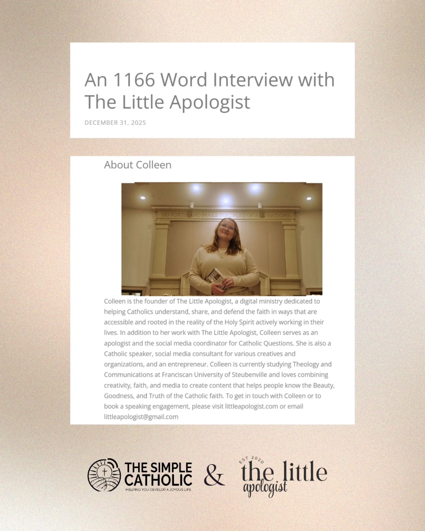 "You are never too young to defend the Truth."
I had the joy of chatting with @thesimplecatholic about evangelization, my journey in apologetics, and digital ministry.
Full conversation is live- link in my bio!
#catholic #collab #interview #catholicism #digitalministry