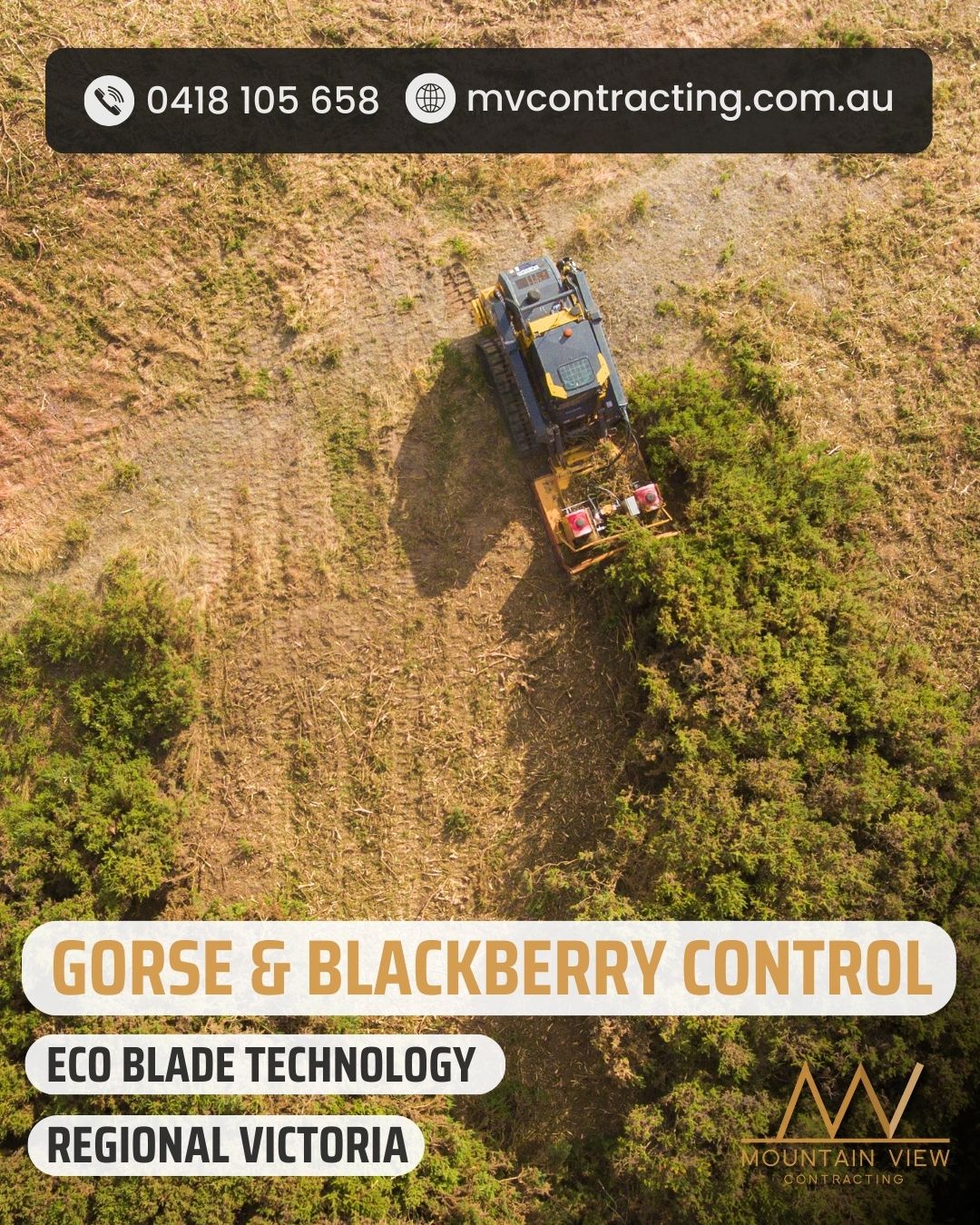 See how the Eco Blade changes the game in gorse and blackberry control. Designed for large-scale weed management, it cuts, mulches, and treats in one pass — with proven results across regional Victoria.
Contact Paul via messenger or the MVC website for a free quote.
.
.
.
.
.
#mountainviewcontracting #mvcontracting #earthworks #gisborne #macedonranges #ballarat #mitchellshire #creswick #daylesford #trentham #glenlyon #ashbourne #tylden #lyonville #hepburnshire #mtalexandershire #harcourt #castlemaine #maldon #woodend #lancefield