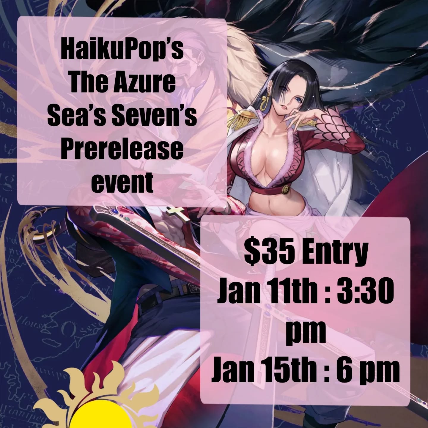 🏴☠️ ONE PIECE TCG OP-14 PRERELEASE ⚓
The next chapter begins before official release at HaikuPop!
Join us for the OP-14 Prerelease of the One Piece Card Game in SEALED FORMAT and be among the first to crack open the newest set!
📦 What You Get
💰 Entry: $35
🎴 6 OP-14 packs to build your deck
🏆 1 pack per round win
✨ Winner gets an exclusive Prerelease Card for 1st Place
Sign up on the Bandaid app to test new cards, discover fresh strategies, and battle it out in a fair, skill-based sealed environment. Whether you’re chasing glory or just love opening packs early—this event is for you.
⚔️ Seats are limited, so don’t miss your shot to set sail early!
📍 HaikuPop | Moreno Valley Mall
#OnePieceTCG #OP14 #OnePiecePrerelease #SealedEvent #HaikuPop