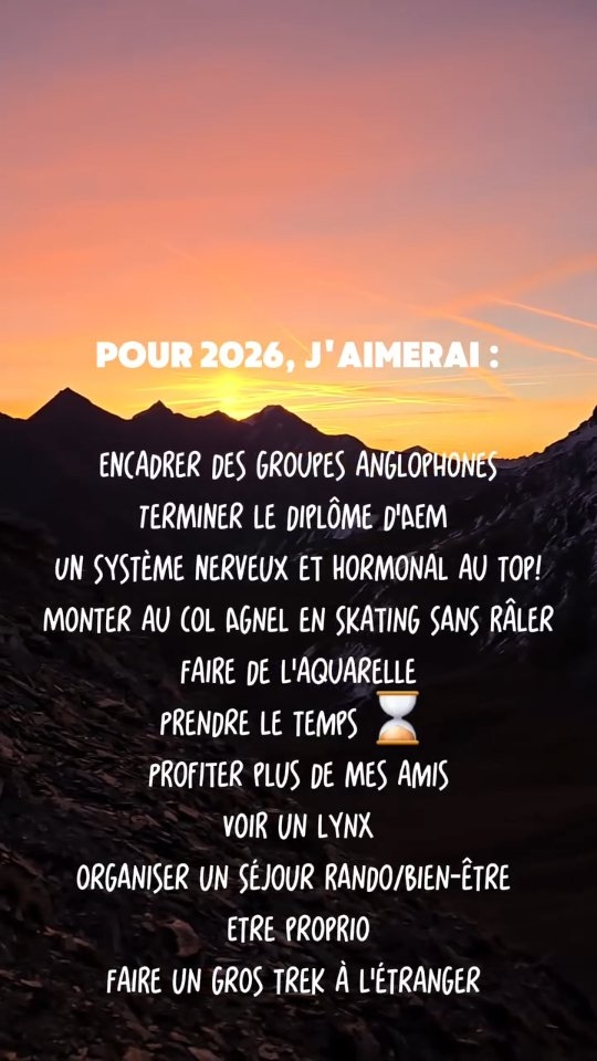 Bonchour 2026 🌅
Ma liste de voeux/bonnes résolutions/souhaits/ objectifs pour cette nouvelle année (bon j'ai déjà attaqué en 2025 pour certains).
Celui qui semble le plus dur ?
....Celui du sablier ⌛️
#resolutions #objectifsanté #sport #montagne