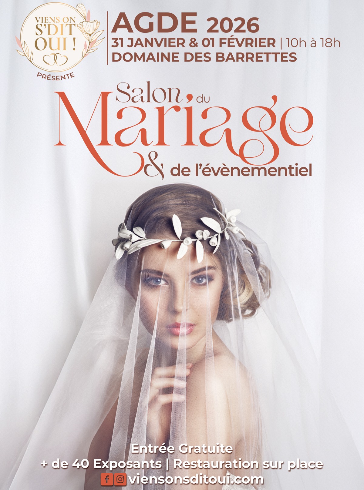 📣 Ça bouge sur les Salons « Viens on s’dit Oui » !
Déjà la 2 éme édition à Agde ! Nous sommes ravis de vous annoncer l’ouverture des portes de notre Salon d’Agde « Viens on s’dit Oui » :
💏 31.01 & 01.02.2026 : AGDE Domaine des Barrettes
💏 28.02 & 01.03.2026 : SERVIAN-BÉZIERS Salle La Parenthèse
💏 22&23.11 2026 : CARCASSONNE - Centre de Congrès
C’est l’occasion idéale pour les professionnels du mariage et de l’événementiel de booster leur activité, et de présenter leurs services exceptionnels ! 🌟
Et pour nos futurs mariés, c’est une opportunité unique de découvrir leurs futurs prestataires.
Alors, on se retrouve sur lequel ? 🎩👰
Demandez vite votre Dossier d’inscription à : viensonsditoui@gmail.com ou appelez Cat au 07 61 63 03 46
#beziers #servian #carcassonne #agde #pezenas #sete #montpellier #capdagde #mariage #salondumariage #exposant #folowerstagram #organisateurdemariage #futuremariee #mariageoccitanie #mariageherault #professionneldumariage #robedemariee #photographie #voituredelocation #videaste #fleuriste #weedingplaner #cocktails #Dj #traiteur #salledereceptionmariage