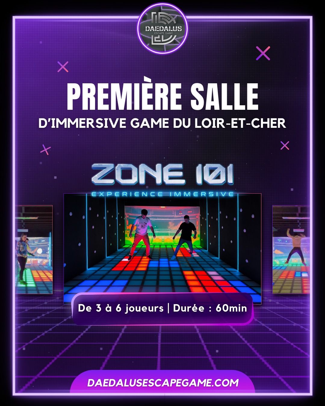 𝗗𝗲́𝗰𝗼𝘂𝘃𝗿𝗲𝘇 𝗭𝗼𝗻𝗲 𝟭𝟬𝟭, une activité unique qui saura vous mettre à l'épreuve ! Venez tester vos compétences d'équipe afin de faire les meilleurs scores et remporter un concours intergalactique !
𝗗𝗲 𝟯 𝗮̀ 𝟲 𝗷𝗼𝘂𝗲𝘂𝗿𝘀, vous aurez 𝟲𝟬 𝗺𝗶𝗻𝘂𝘁𝗲𝘀 afin de prouver que les humains peuvent prétendre au titre de champions interstellaires et affrontez d'autres espèces aliens dans des défis variés !
Zone 101 mettra à l’épreuve votre agilité, votre réflexion et votre esprit d’équipe, dans une expérience immersive qui vous plongera dans une ambiance captivante et vous confrontera à des défis stimulants.
Serez vous la meilleure équipe du tournoi olympique galactique ? 🏆
__________________
🌐 https://f.mtr.cool/rmlqsyhajn
📱 0633447032
☎️ 0984483171
#escape #escapegame #escaperoom #parcours #loisirs #jeu #jeux #blois #loiretcher #famille #amis #ami #barajeux #loire #jeudesociete #valdeloire #chateaudelaloire #loireavelo #bloismaville #valducher #sologne #vendome #sortiren41 #bloischambord #bloiscity #maisondelamagie #visiteblois #bloistourisme #nouveauté