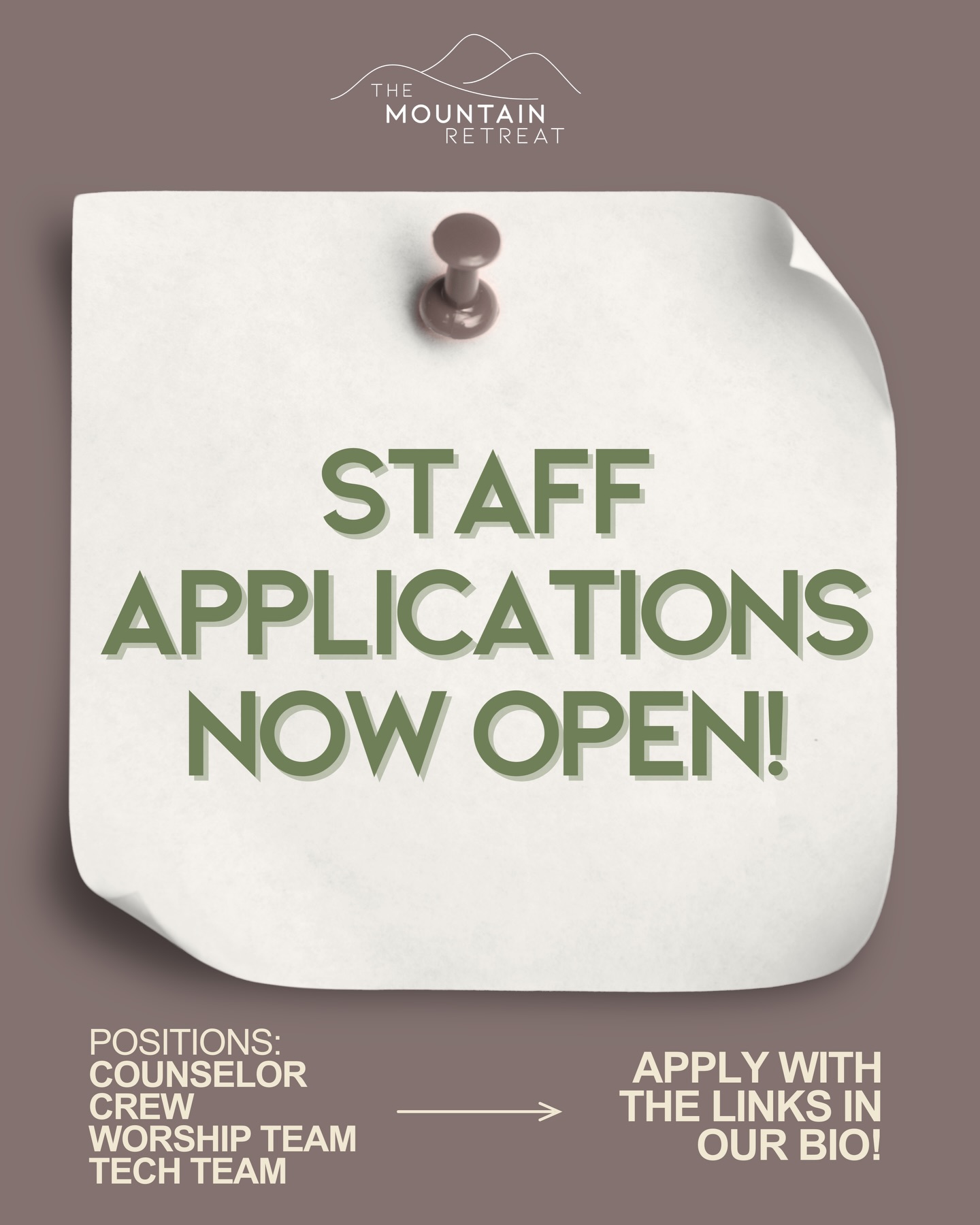 The wait is over!!! Staff applications are officially open🙌🏻
Mountain 2026 is calling– apply now! Tag your people + spread the word. Apply through the link in our bio! Applications will close March 1st.