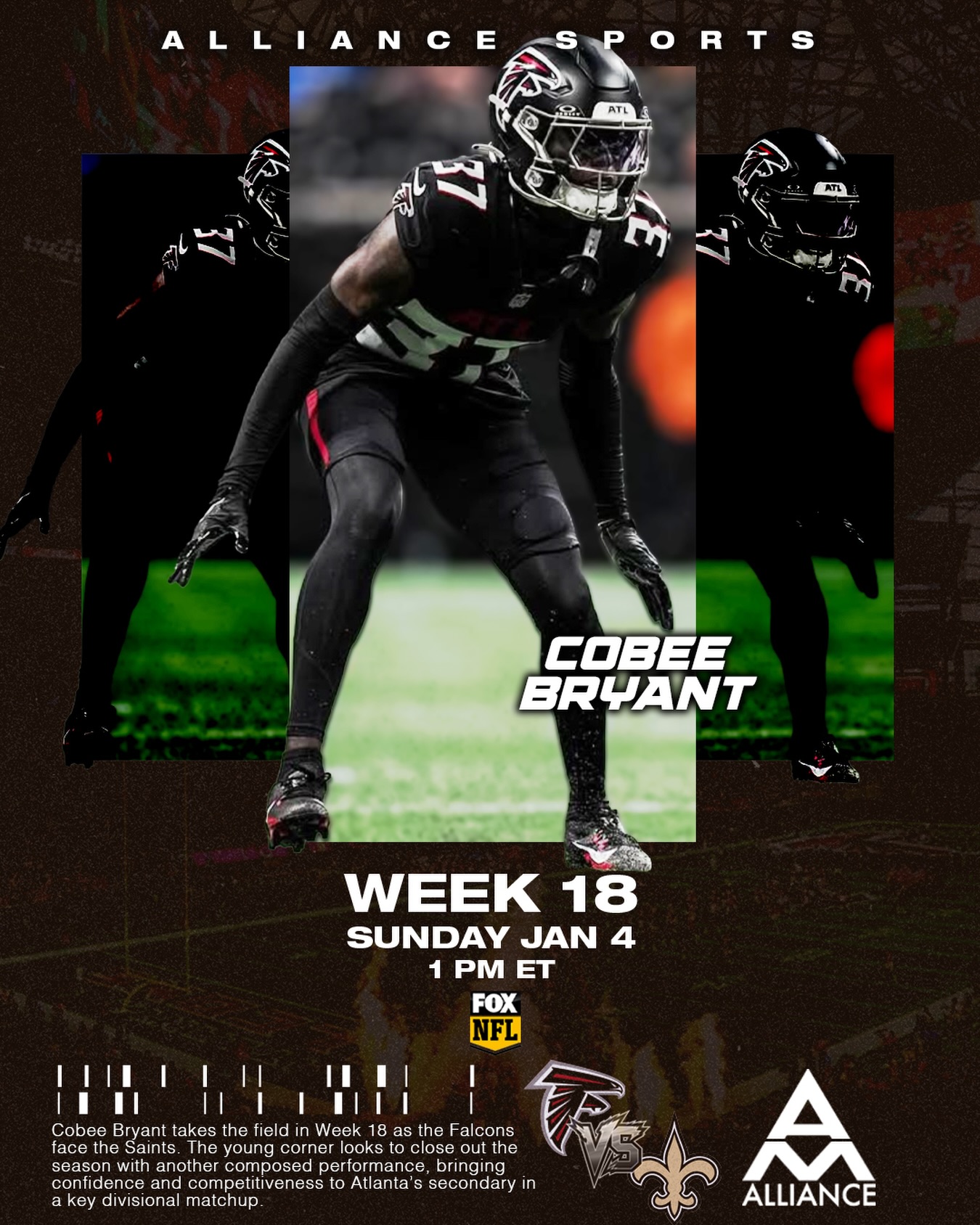 @cobeebryant2 set to finish strong as the Falcons take the field in Week 18