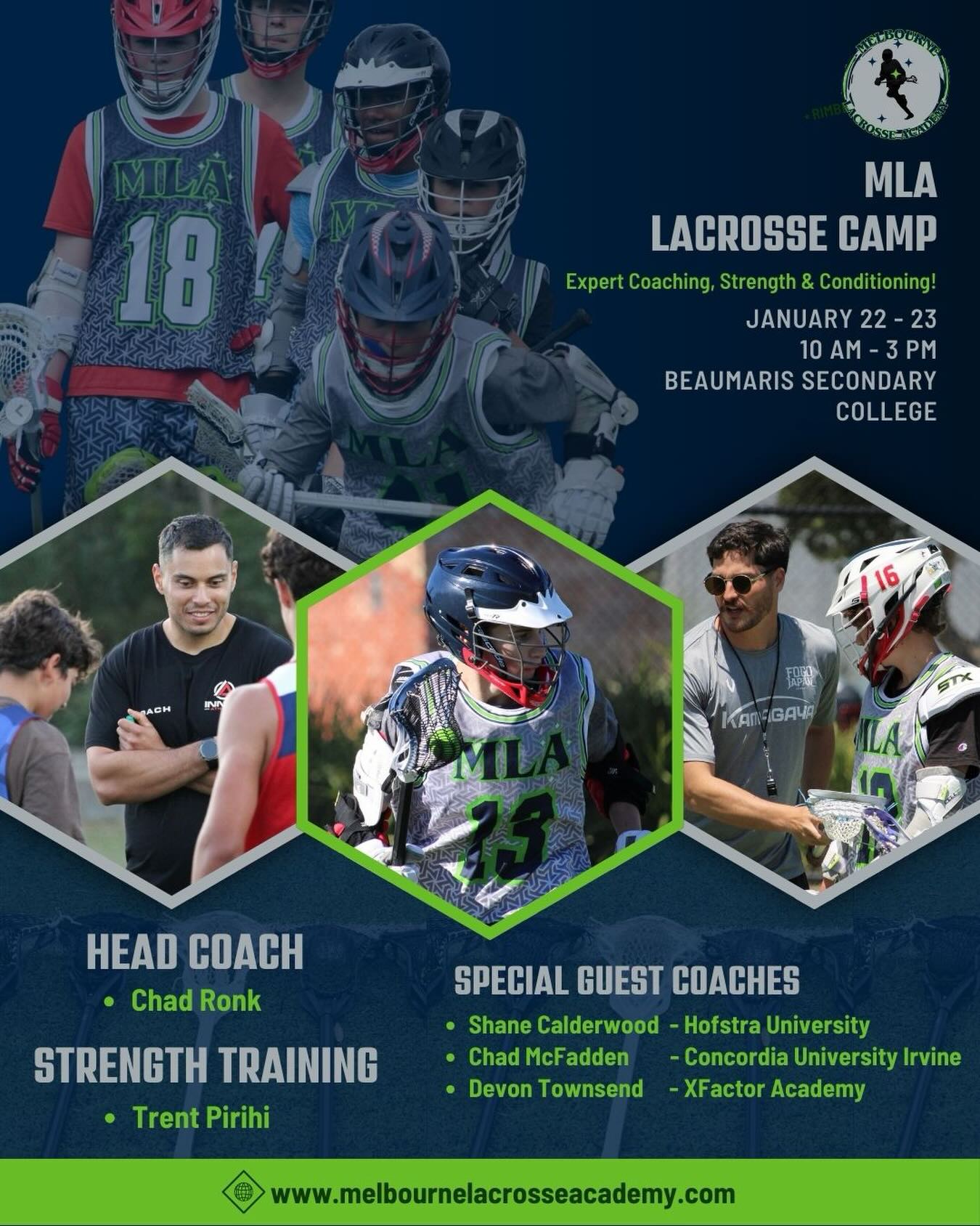 Come and join us at MLA’s Summer Holiday Lacrosse Camp on January 22-23 from 10 am to 3 pm at Beaumaris Secondary College. Head coach Chad Ronk and Strength & Conditioning Coach Trent Pirihi from @inner.athlete will lead two days of fun and intensive speed, strength and lacrosse training. They will be joined by American Guest Coaches Shane Calderwood, Chad McFadden and Devon Townsend from @xfactorhq
A perfect way to end the school holidays and get ready for the 2026 lacrosse season. Players will be grouped by age, skill level and gender. The cost of the camp is $300, and includes a pinney.
More details can be found on the website. See link in bio.
#melbournelacrosseacademy #mla🥍 #lacrosseholidaycamp