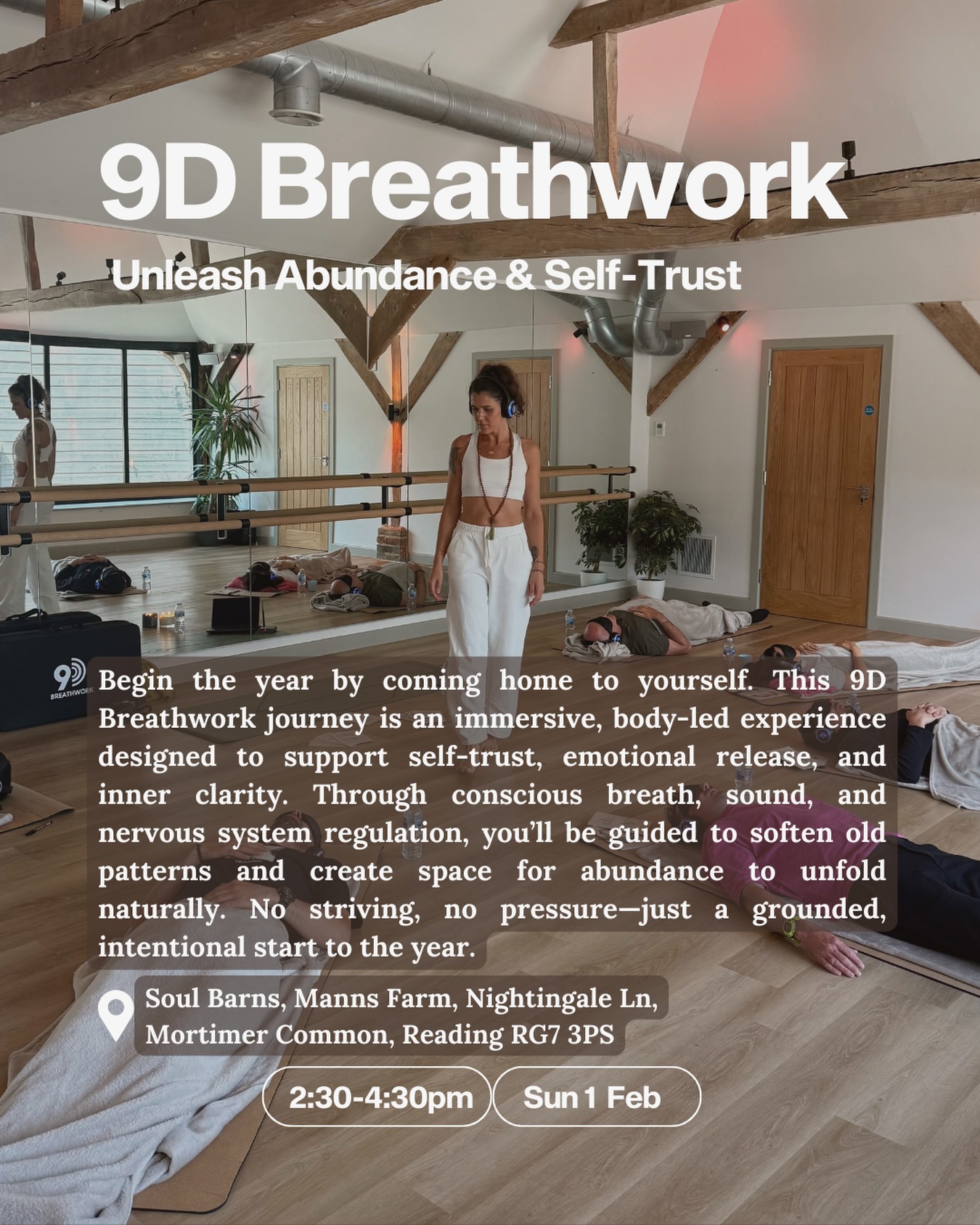 Begin the Year With 9D Breathwork
The year doesn’t need another version of you that tries harder.
It needs you—grounded, trusting, and connected.
This is the first breathwork session of the year, and we’re beginning differently.
Not with force.
Not with resolutions.
But with self-trust—the foundation that shapes everything that follows.
✨Unleash Abundance & Self-Trust
🫁 9D Breathwork Journey
📍 Soul Barns, Manns Farm, Nightingale Ln,
Mortimer Common, Reading RG7 3PS
🕒 14:30 | 1st February
Through breath, sound, and deep nervous system regulation, this immersive experience supports you to release self-doubt, soften old patterns, and reconnect with the part of you that already knows the way forward.
When self-trust is present, abundance isn’t something you chase—it becomes something you allow.
Spaces are limited.
Come as you are. Begin the year from within.
#9DBreathwork #BreathworkJourney #NervousSystemHealing #StartTheYearDifferently #SelfTrust