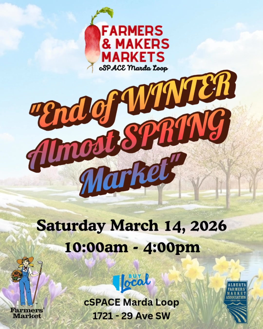 Are you a local grower, artisan, or producer? We want you at our End of WINTER almost SPRING Market!
We are officially accepting vendor applications for this special popup event at cSPACE Marda Loop on March 14, 2026.
This is the perfect opportunity to showcase your transition from winter goods to spring releases in one of Calgaryโs most vibrant creative hubs.
Market Details:
Date: March 14, 2026
Time: 10am - 4pm
Location: indoors at cSPACE Marda Loop
Vibe: Cozy, community-focused, and fresh!
Donโt miss out on our first big popup of the season.
Link in Bio to apply today!
#farmersmarketsyyc #farmermarket #mardaloopyyc #buyyyclocal #yycvendors
@cspace.mardaloop @hurtinalbertian @whatsgoodcalgary