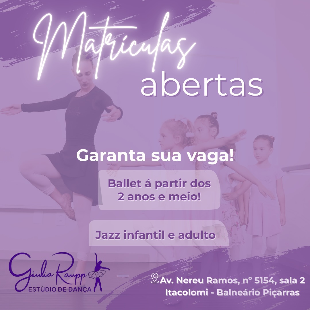 A dança também é cuidado, rotina e desenvolvimento 🩰
Aqui no Estúdio de Dança Giulia Raupp, cada bailarina é acompanhada com atenção, respeito e carinho, no tempo certo de cada criança.
✨ Matrículas abertas!
👧 Ballet a partir dos 2 anos e meio;
👯♀️ Jazz infantil e adulto.
📲 Para receber o calendário anual com todas as aulas especiais e informações sobre turmas e horários, acesse o link da bio ou chame a gente no WhatsApp.