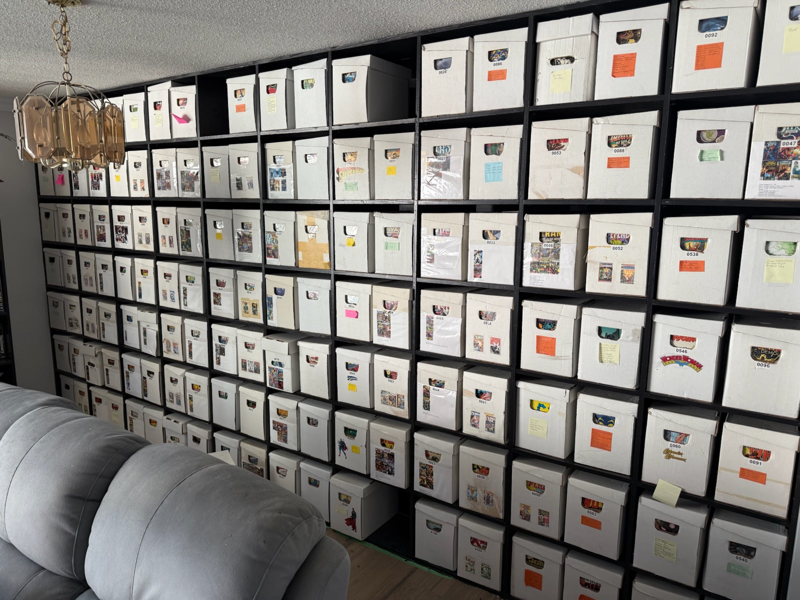 Custom shelving? no problem. We made these shelves to hold this customers thousands of comic books!