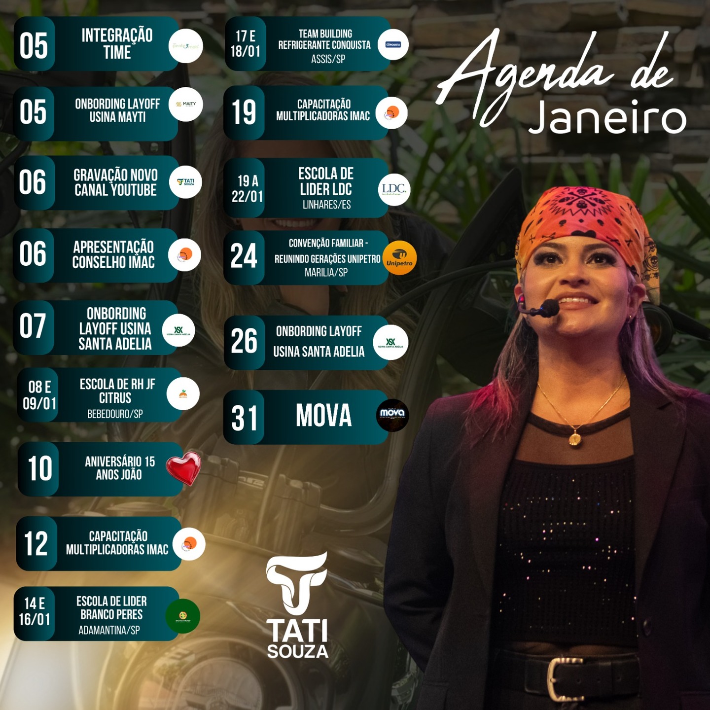 Janeiro começou com propósito, movimento e muita entrega.
Essa é a nossa agenda de janeiro — intensa, diversa e cheia de significado.
Tem integração de times, onboarding, capacitação de multiplicadoras, escola de líderes, gravações, conselhos, convenções familiares… e o MOVA fechando o mês como precisa ser: com profundidade e transformação.
Cada data representa pessoas, histórias, decisões e coragem.
Nada aqui é sobre agenda cheia.
É sobre impacto real, liderança consciente e fazer valer a pena todos os dias. 🚀
#TatiSouza #AgendaJaneiro #LiderançaConsciente #DesenvolvimentoHumano #GestãoDePessoas #EducaçãoEmocional #FormaçãoDeLíderes #Propósito #ImpactoHumano #FazerValerAPena
#desenvolvimentopessoal #autoconhecimento #borafazervalerapena #carreira #palestrante