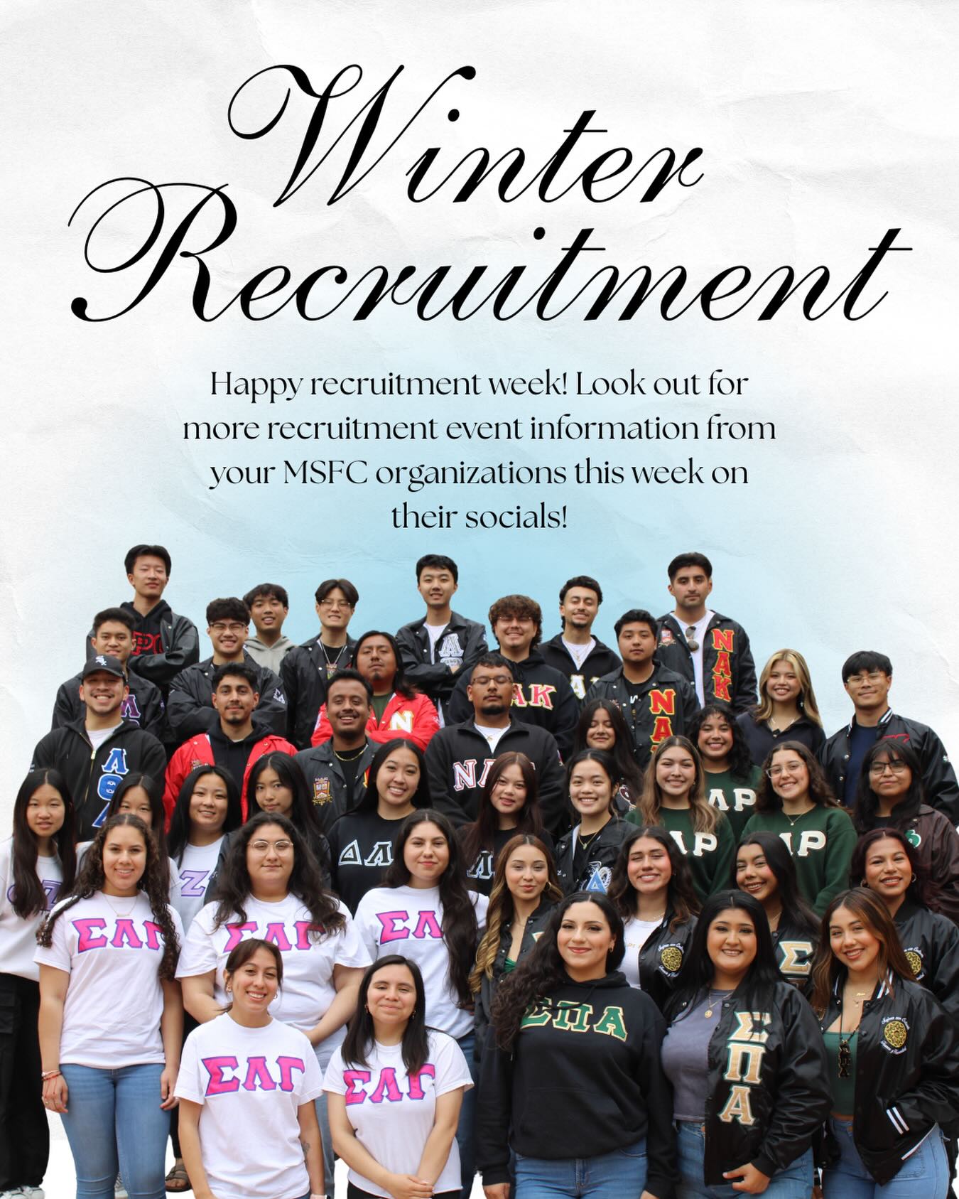 Happy winter quarter! If you are interested in joining sorority or fraternity recruitment, look out for more info on the organization’s individual pages!
Comment down below your recruitment questions🤍
⋆。💌°✩ ──────
#msfc #sorority #fraternity #irvinemsfc #sfl