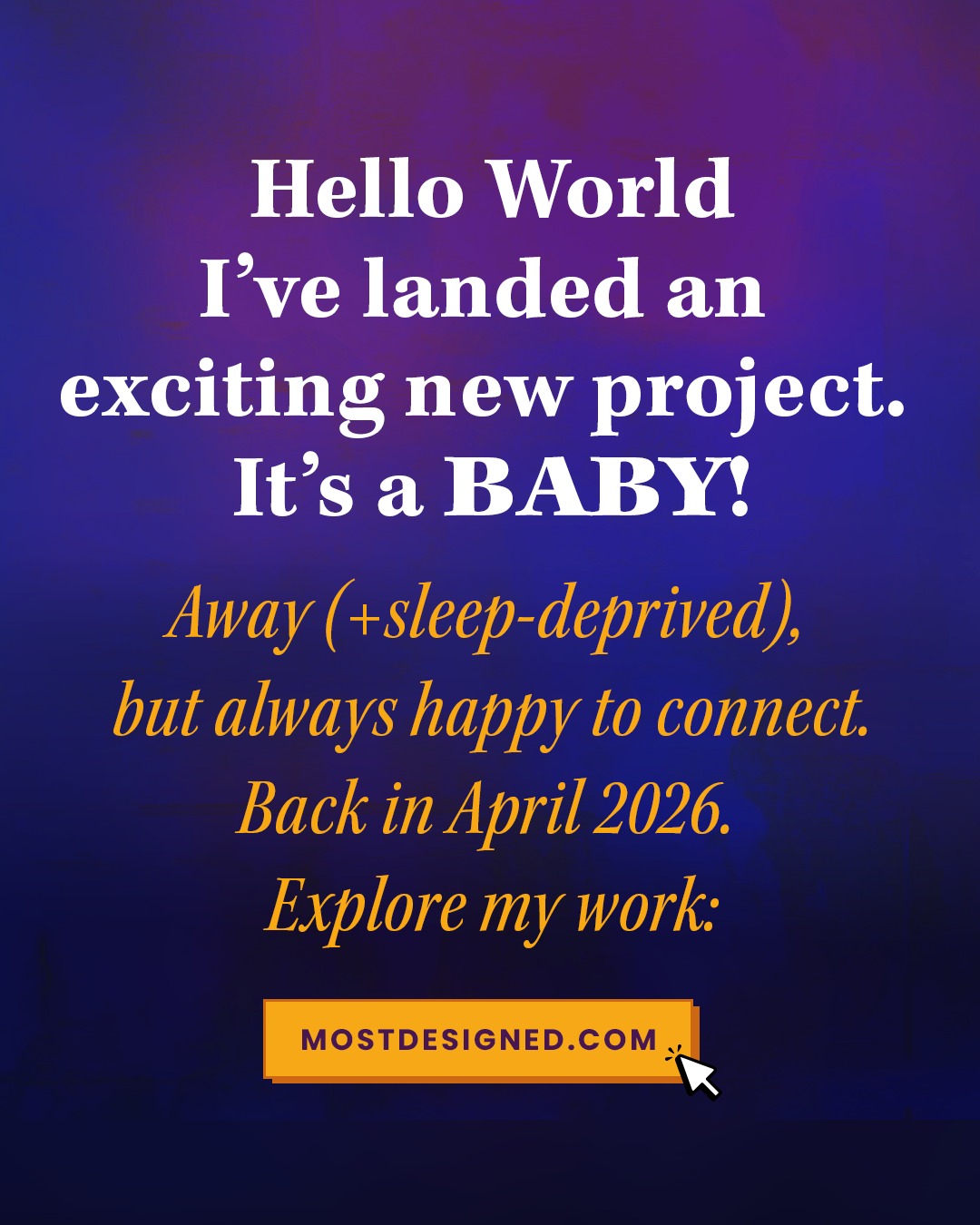 Hello, I'm off growing a human.