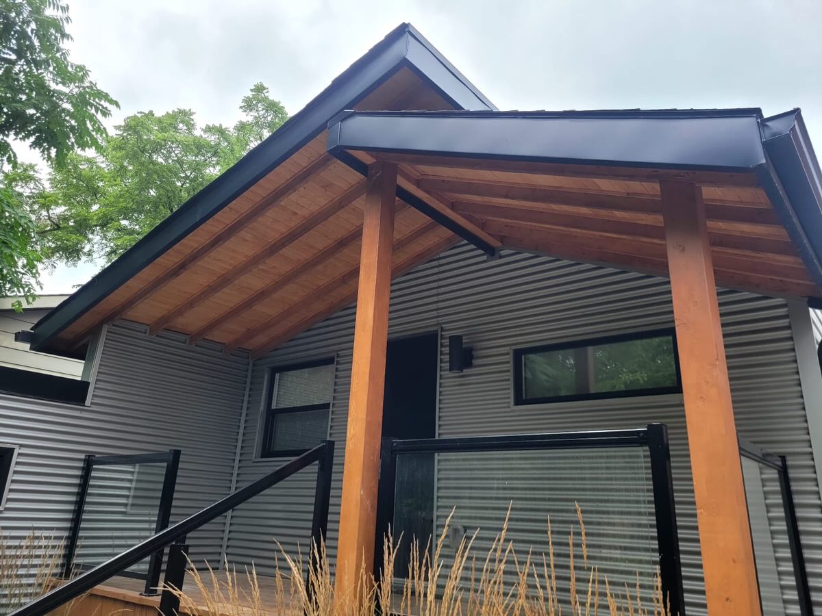 Tongue and groove soffit under this awning. Installed by Maximus Craftsmanship