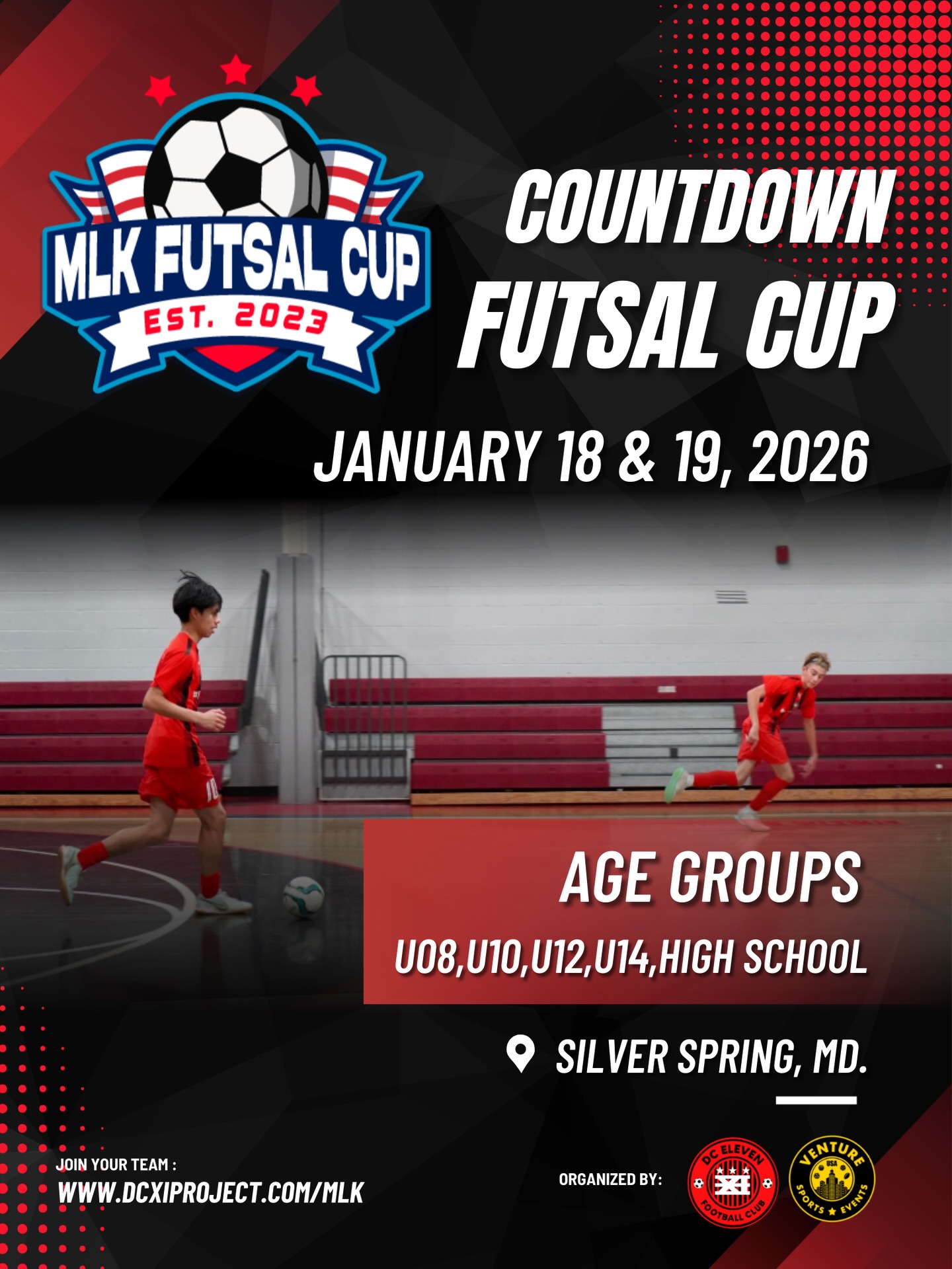 The countdown begins⚽️⏳
The MLK Cup returns this January! 5v5. Fast courts. Pure talent. If your squad thinks they have the best footwork in the DMV, prove it on the court in Silver Spring.
📍 Where: Silver Spring, MD
📅 When: Jan 18-19
👟 Footwear: Indoor/Tennis shoes only (No cleats!)
🛑 Registration Ends: Jan 11, 12:00 PM
Tag a teammate who needs to see this! 👇
#DMVFootball #FutsalLife #MLKWeekend #SoccerSkills #IndoorTournament